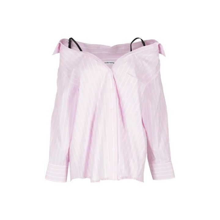 Alexander Wang Alexander Wang Striped Off-Shoulder Long Sleeve Shirt - Size S / US 4 / IT 40 - 1 Thumbnail