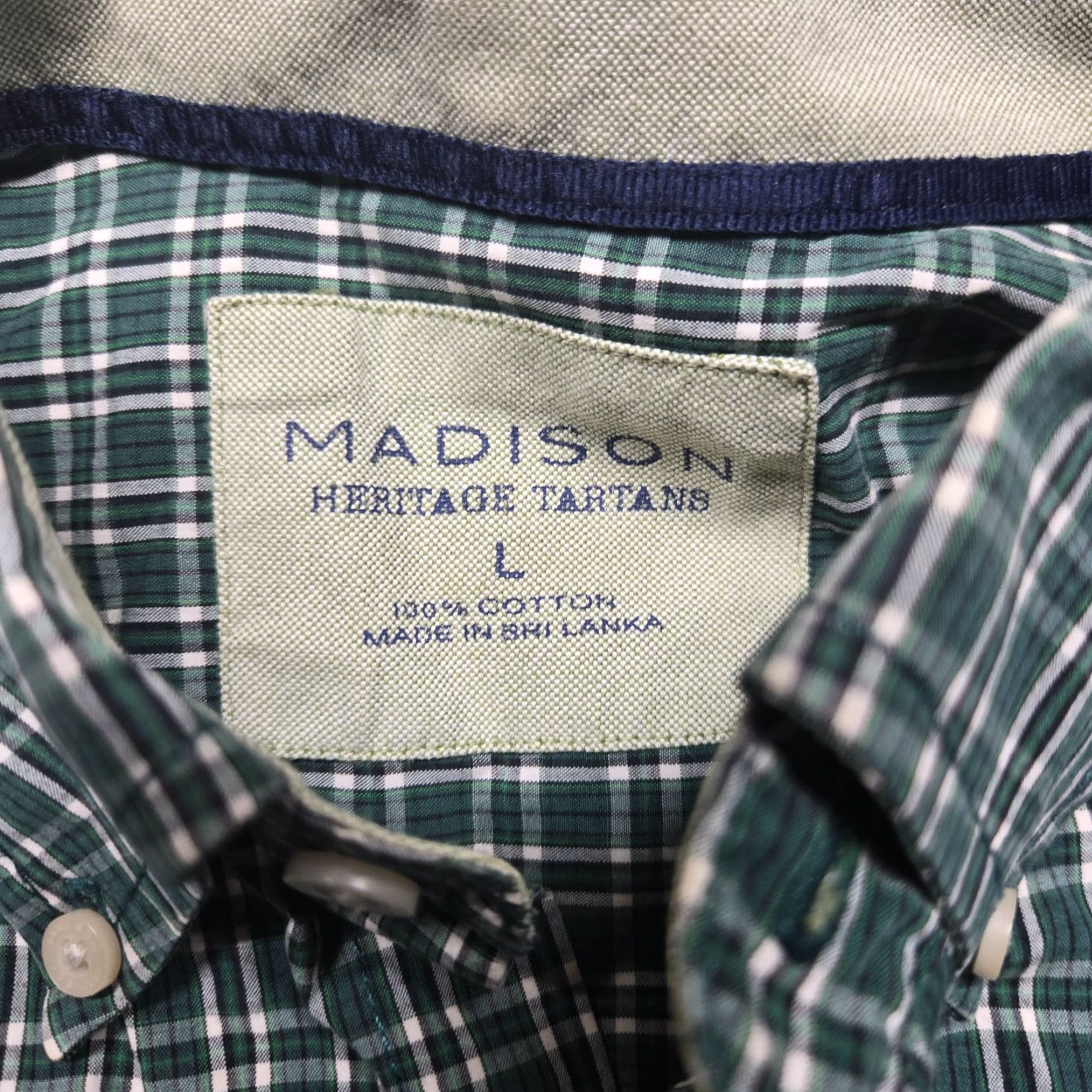 Madison Madison Green Plaid Button-Up Shirt Long Sleeve Men L Regular Fit Size 42R - 3 Thumbnail