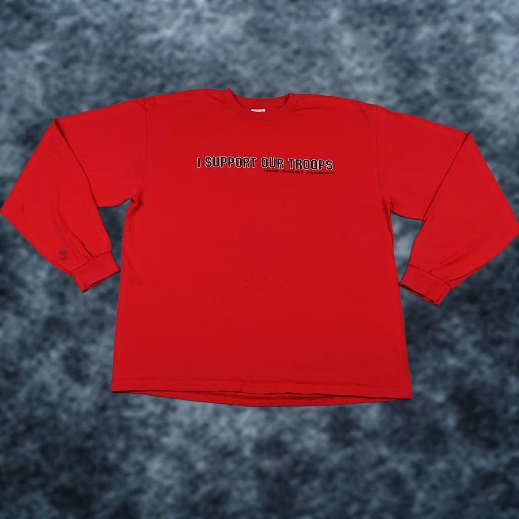 Anvil VINTAGE Anvil Shirt Mens XL Red I Support Our Troops Long Sleeve Tee Size US XL / EU 56 / 4 - 1 Thumbnail