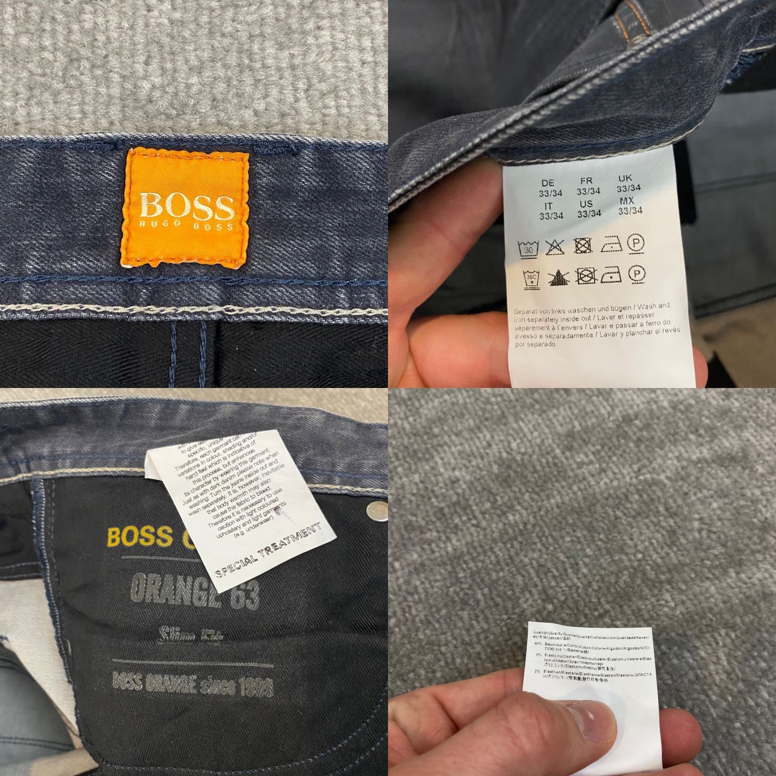 Levi's HUGO BOSS Jeans Mens 33x34 Slim Fit Gray Special Treatment Wash Button Fly Denim 5-Pocket Style Straight Men Size US 33 - 8 Thumbnail