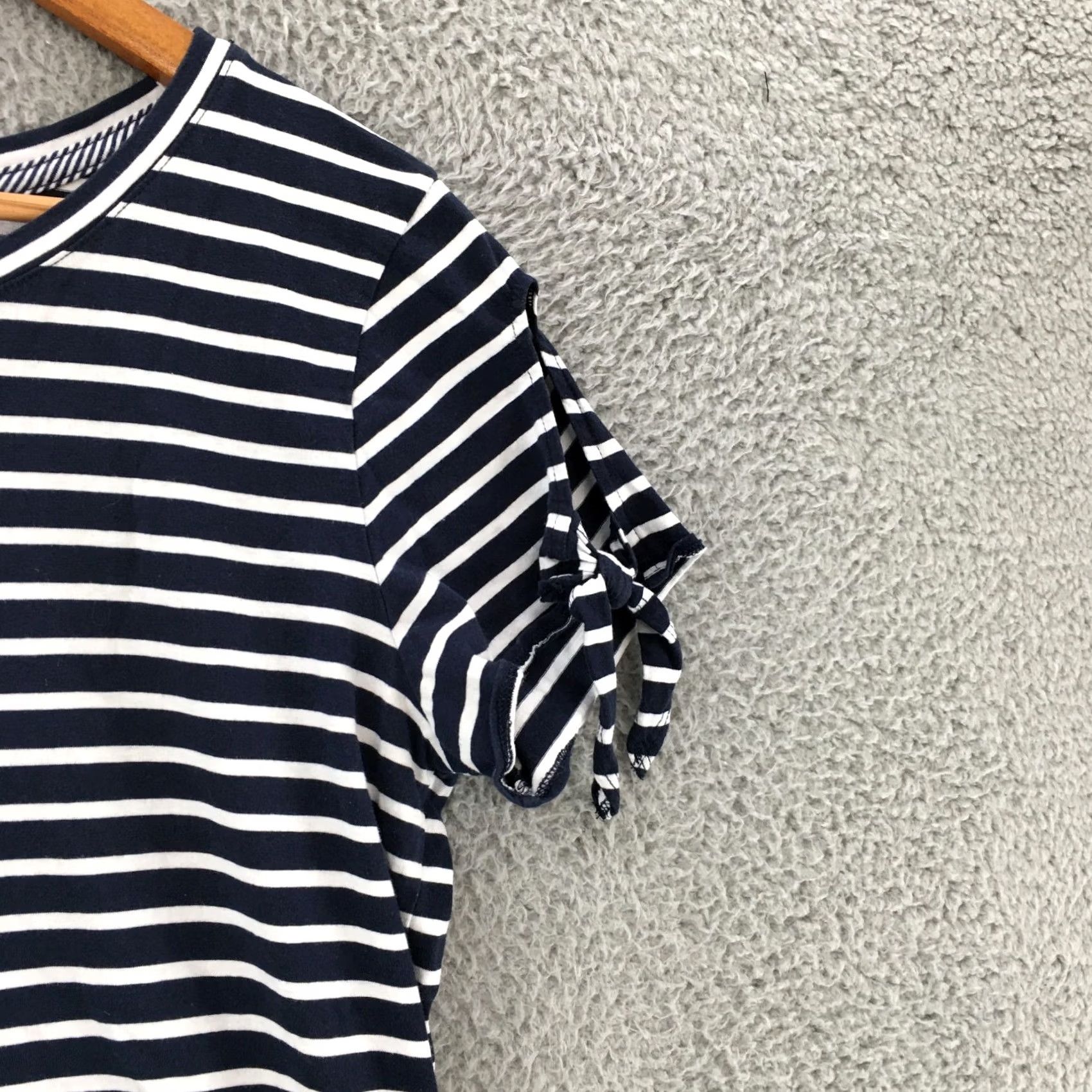 Nautica Nautica Tie Sleeve Blouse Top Womens L Blue Cotton Striped Round Neck Pullover Size L / US 10 / IT 46 - 3 Thumbnail