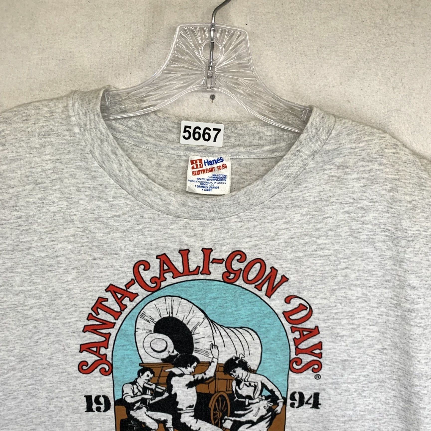 Hanes VINTAGE 90s Hanes Graphic T-Shirt Men’s Large Country Dance Horse Wagon Unisex Gray Size US L / EU 52-54 / 3 - 6 Thumbnail