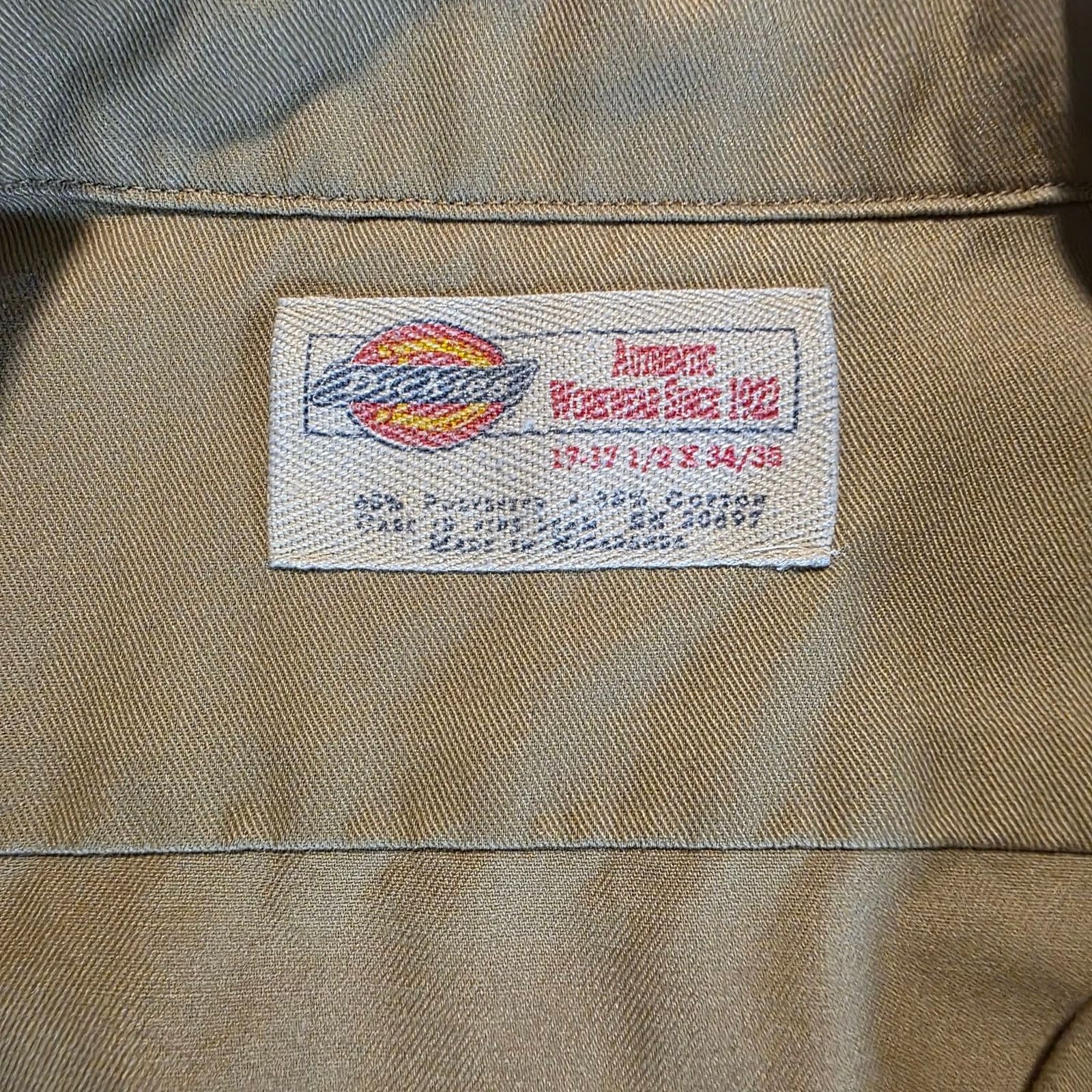 Dickies Dickies Work Shirt Men's 17-17.5 x 34/35 Tan Long Button Up Size US XL / EU 56 / 4 - 3 Thumbnail