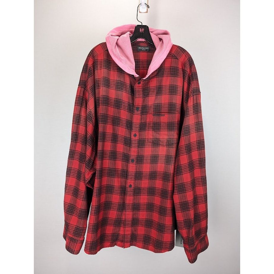 Balenciaga o1rshd1 Hooded Oversized Shirt Check in Red/Black Size US L / EU 52-54 / 3 - 1 Thumbnail