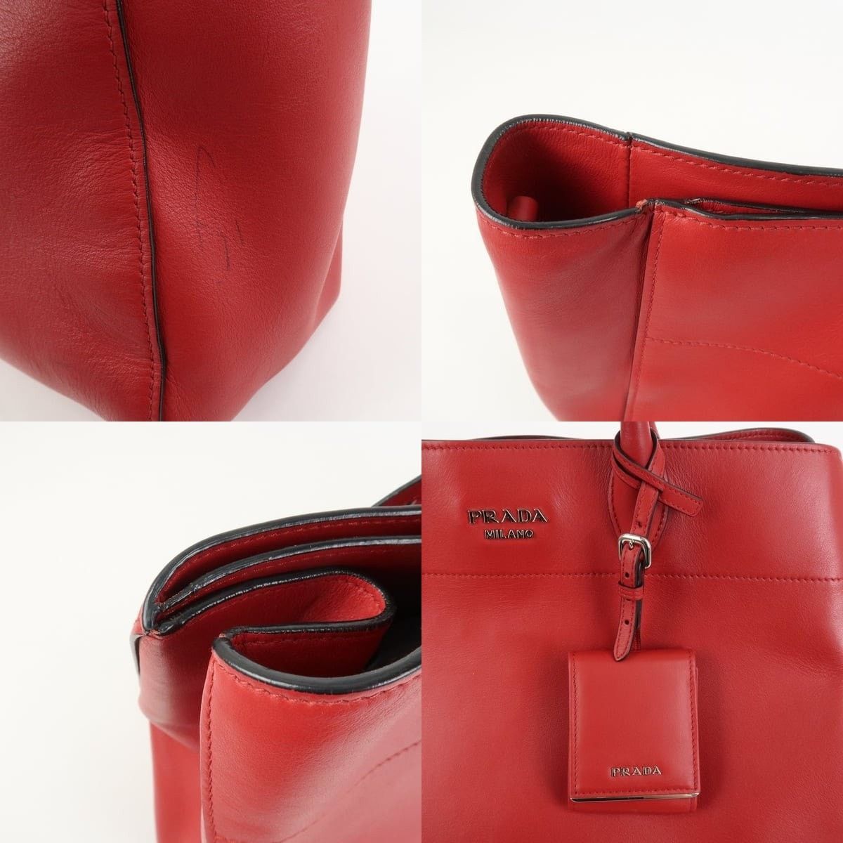 Prada Prada Logo Calfskin Tote Red Size ONE SIZE - 6 Thumbnail