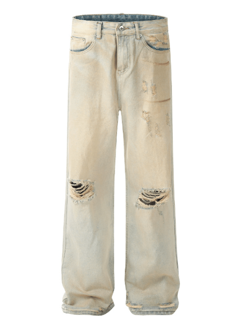 Japanese Brand × Jean Washed men's washed distressed loose ripped jeans Size US 32 / EU 48 - 5 Thumbnail