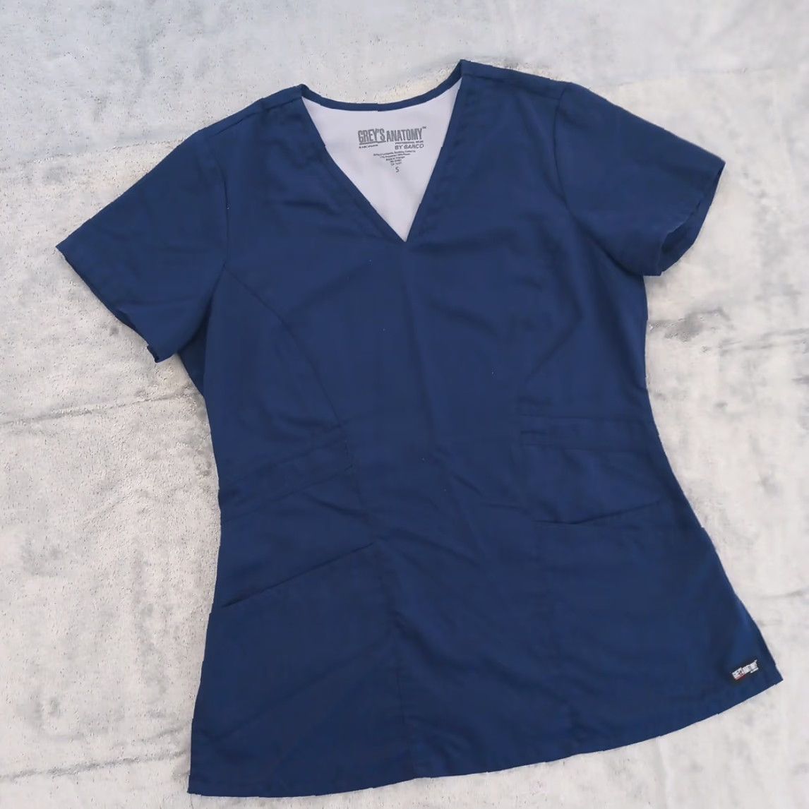 Vintage Grey's Anatomy Scrub Top Womens Small Blue V Neck Short Sleeve style #41452 Size S / US 4 / IT 40 - 4 Thumbnail