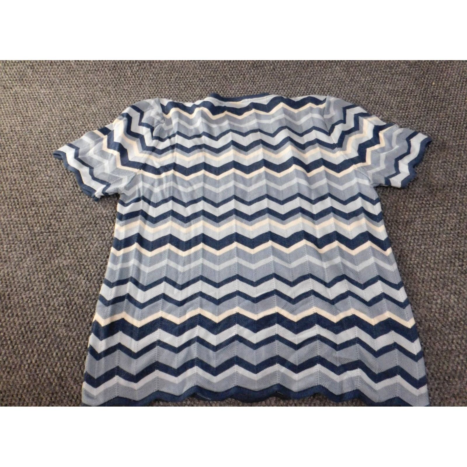Vintage Alfred Dunner Blouse Shirt Medium Blue Striped Round Neck Short Sleeve Acrylic Womens Regular Stretch Casual Size M / US 6-8 / IT 42-44 - 6 Thumbnail