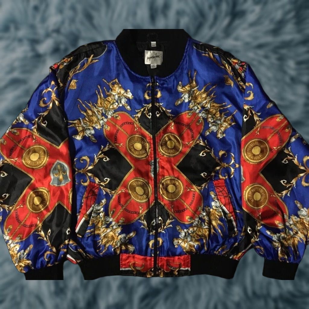 Vintage VINTAGE Baroque Bomber Jacket L Women Blue 80s 90s Talon Zipper Abstract Art Designer Horses Grunge OP Size L / US 10 / IT 46 - 1 Thumbnail