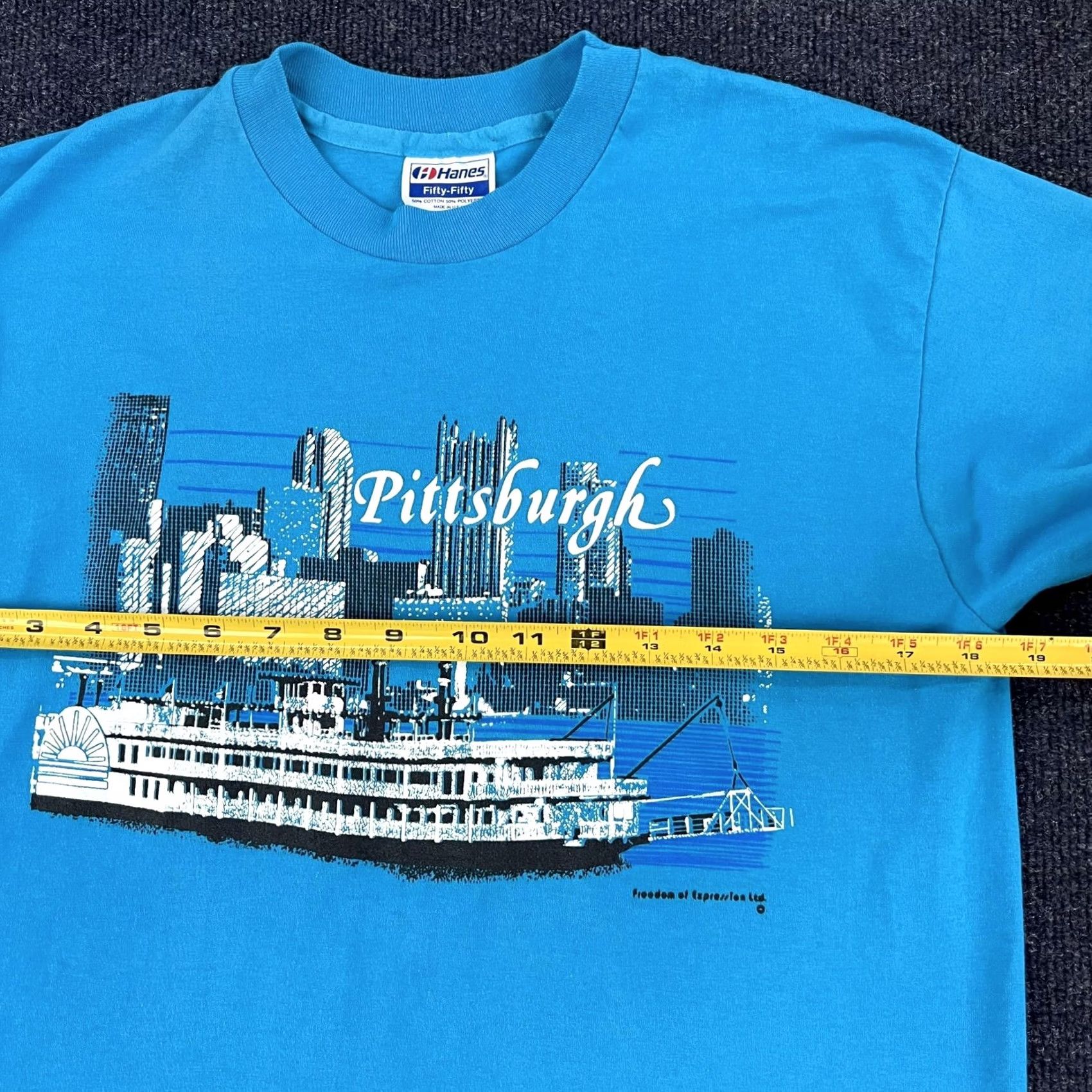 Hanes VINTAGE Hanes Pittsburgh Shirt Mens Medium Blue Riverboat Skyline Tee T-Shirt Size US M / EU 48-50 / 2 - 4 Thumbnail