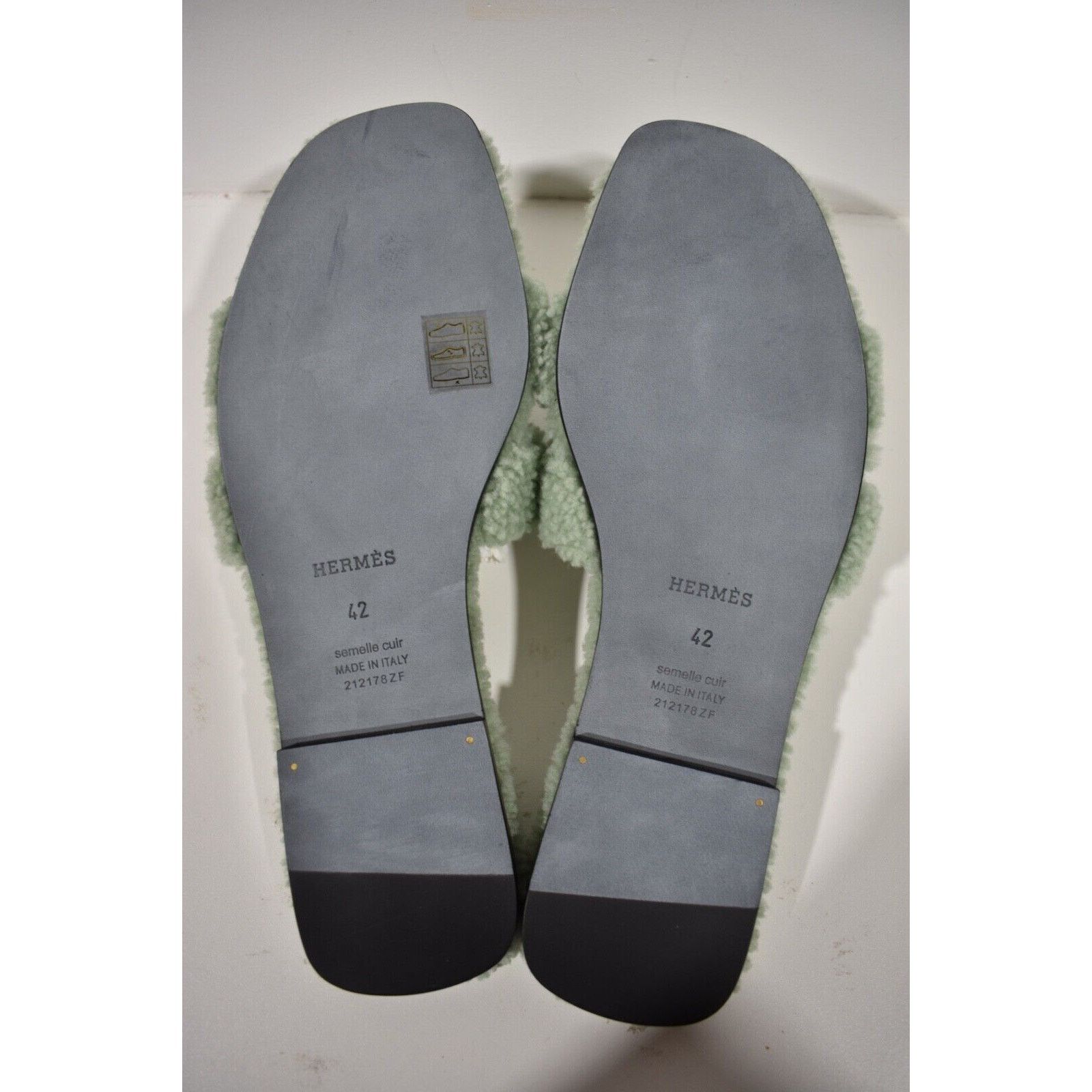 Hermes Hermes Oran Teddy Shearling Fur Green H Logo Slide Sandal Size US 12 / IT 42 - 12 Thumbnail