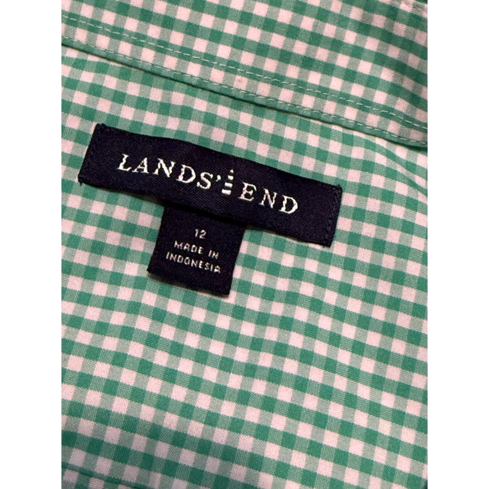 Lands' End Lands' End Shirt Women's Size 12 Green White Check Long Sleeve Button Up Shirt Size XL / US 12-14 / IT 48-50 - 5 Thumbnail