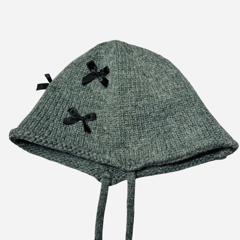 Other New Gray Knit Bucket Hat With Black Bows and Ties Size ONE SIZE - 6 Thumbnail