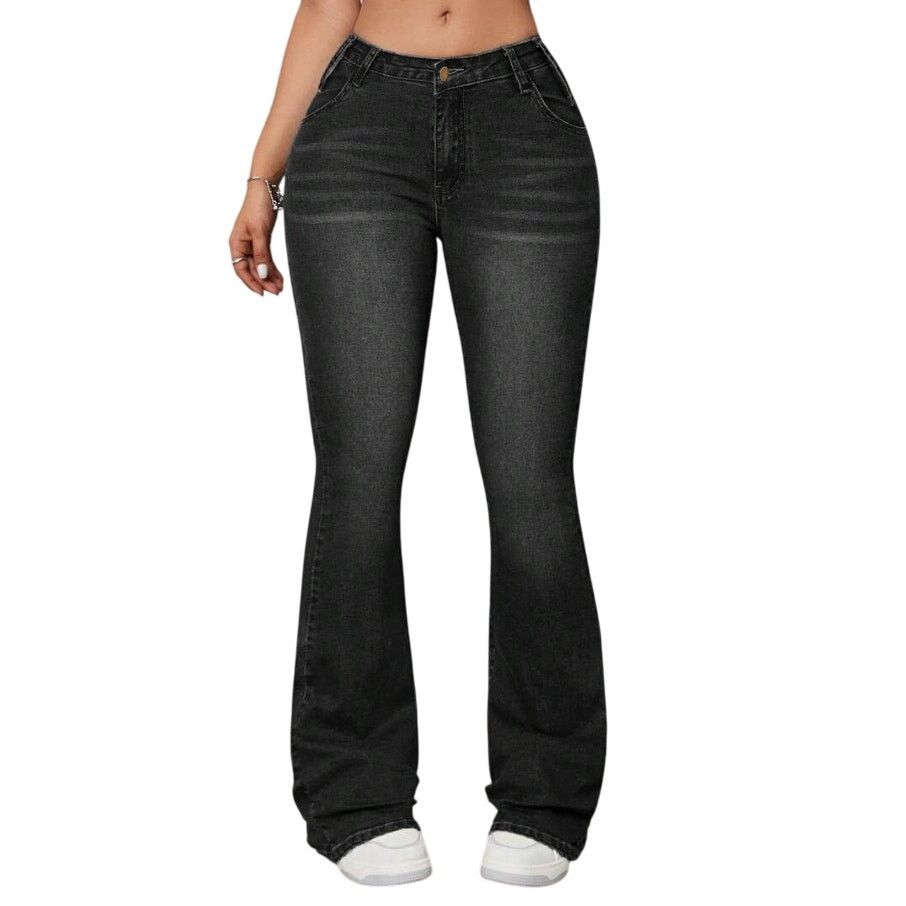Shein Women's Mid Rise Flared Jeans in Black, Size 4/28 Size 27" / US 4 / IT 40 - 1 Thumbnail