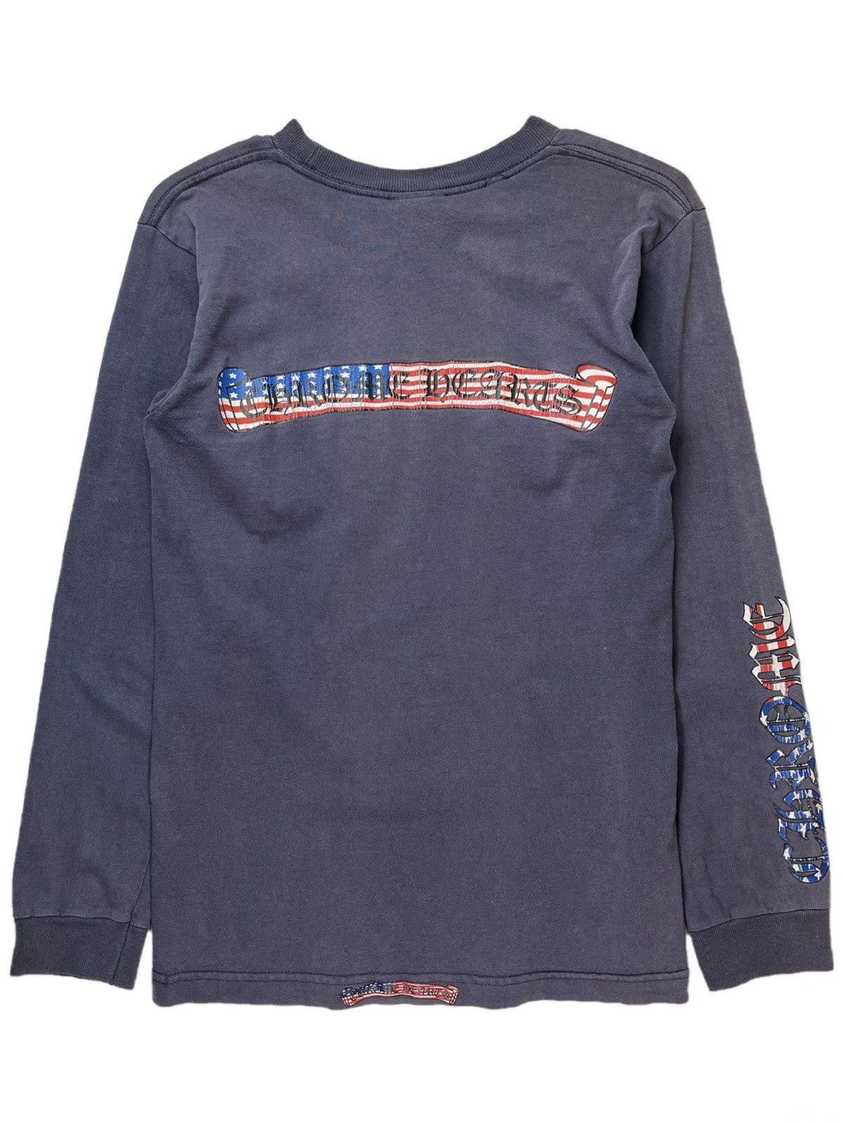 image of Chrome Hearts American Flag Scroll Logo Longsleeve Tshirt in Navy, Men's (Size Small)