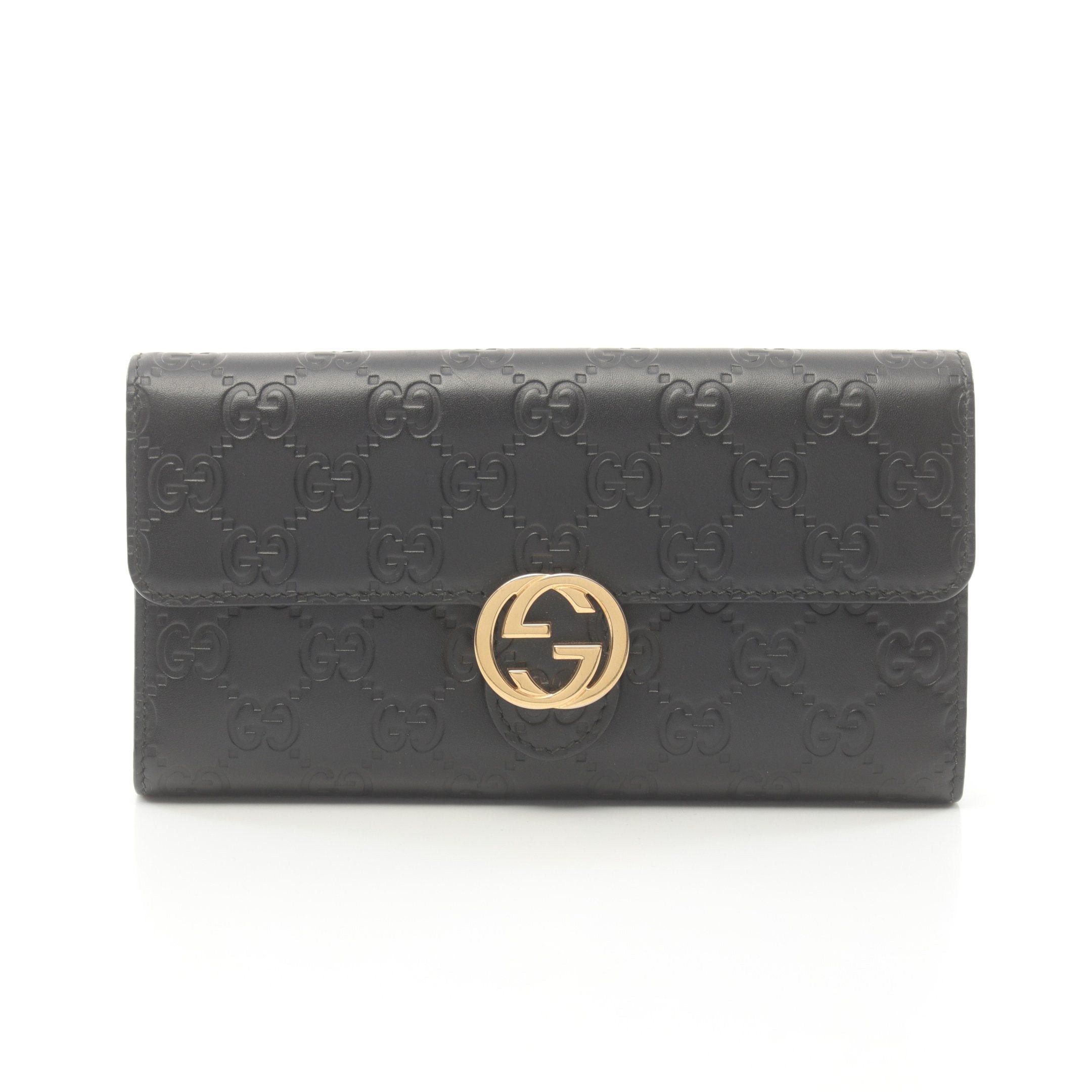 Gucci Gucci Interlocking G Gucci Sima Bi-Fold Long Wallet Leather Black Size ONE SIZE - 1 Thumbnail