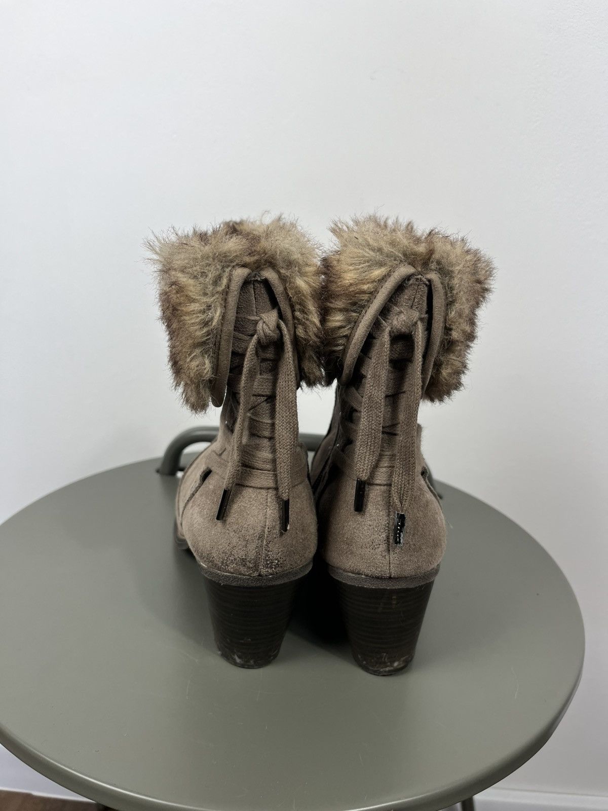 Other Womens Brown Suede Fur Cuff Ankle Boots Lace Up Side Zip 40 Size US 9 / IT 39 - 6 Thumbnail