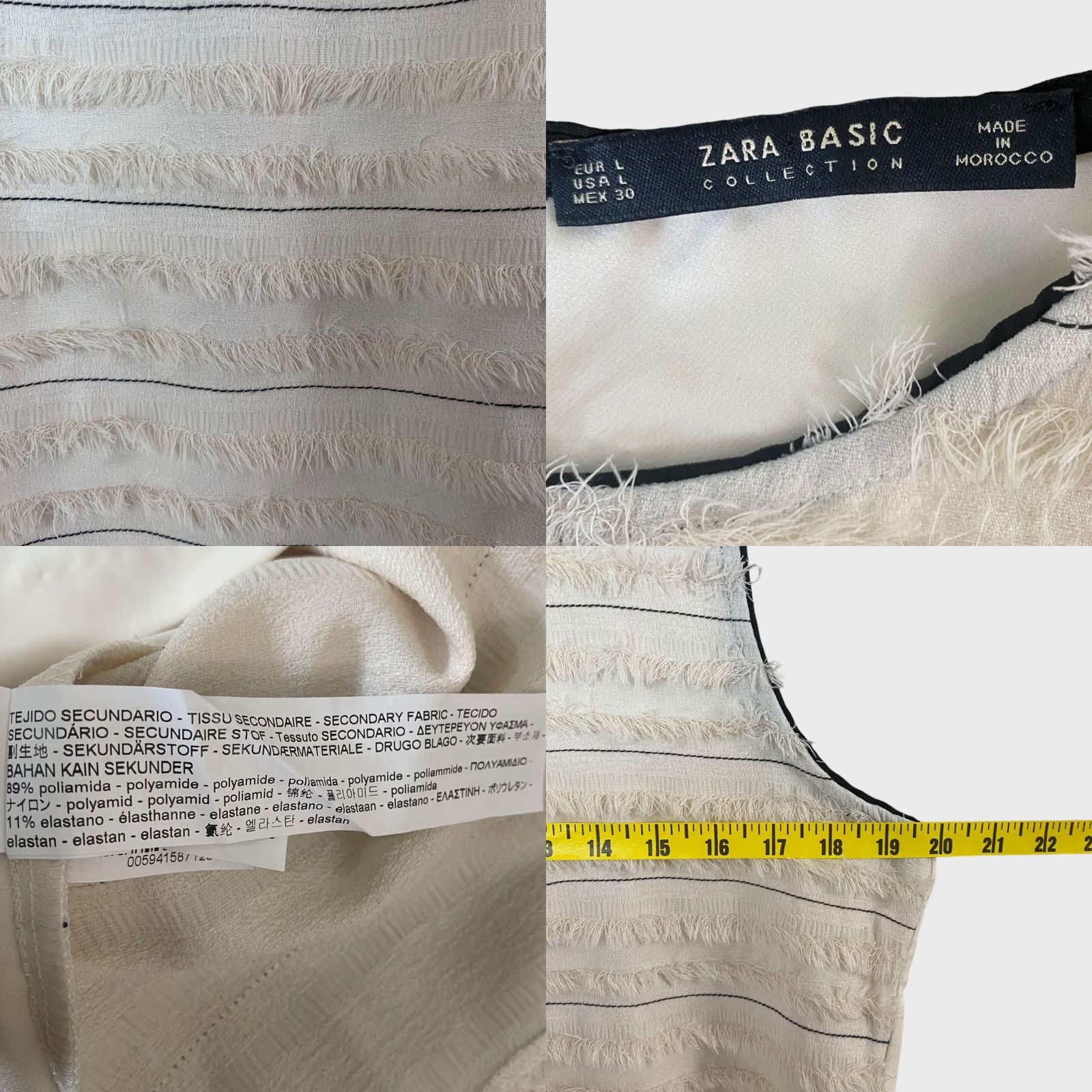 Zara Zara Blouse Adult Large Cream Fringe Sleeveless Tank Zip-Back Womens Size L / US 10 / IT 46 - 8 Thumbnail