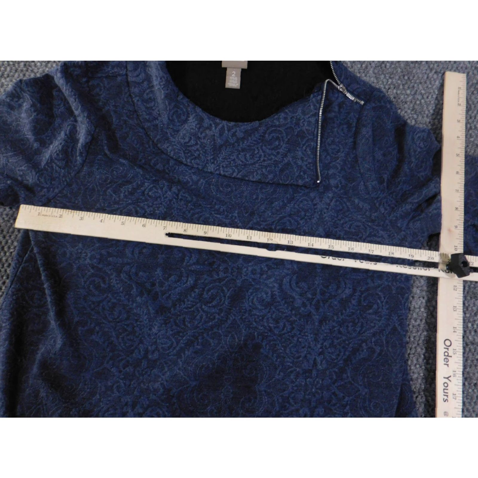 Vintage Chicos Sweater Women's 2 Navy Blue Textured Knit Zip Collar Pullover Long Sleeve Mock Neck Cozy Winter Fall Spring Size XS / US 0-2 / IT 36-38 - 7 Thumbnail