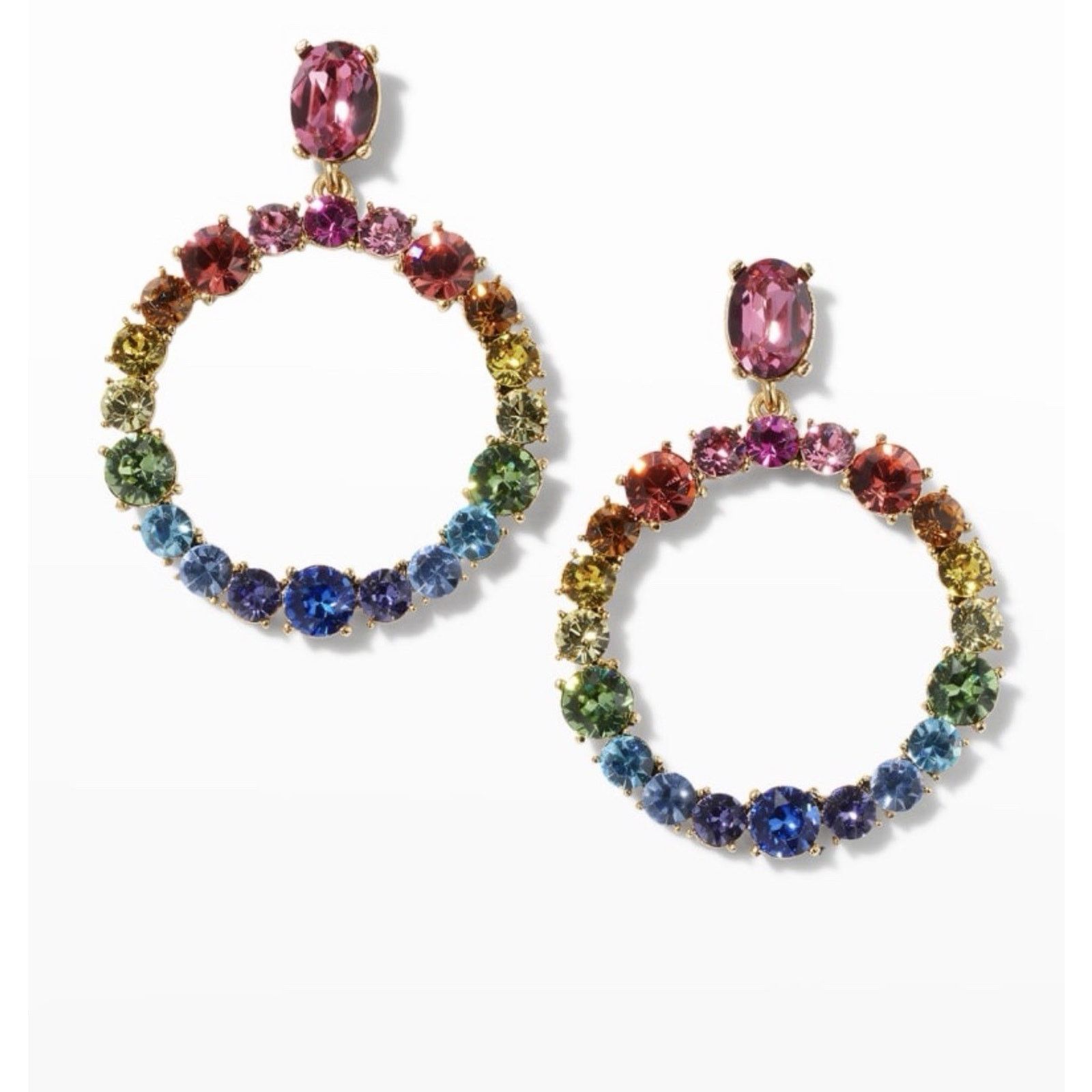 Oscar De La Renta OSCAR DE LA RENTA rainbow Crystal Gold Plated Hoop Earrings Size ONE SIZE - 1 Thumbnail