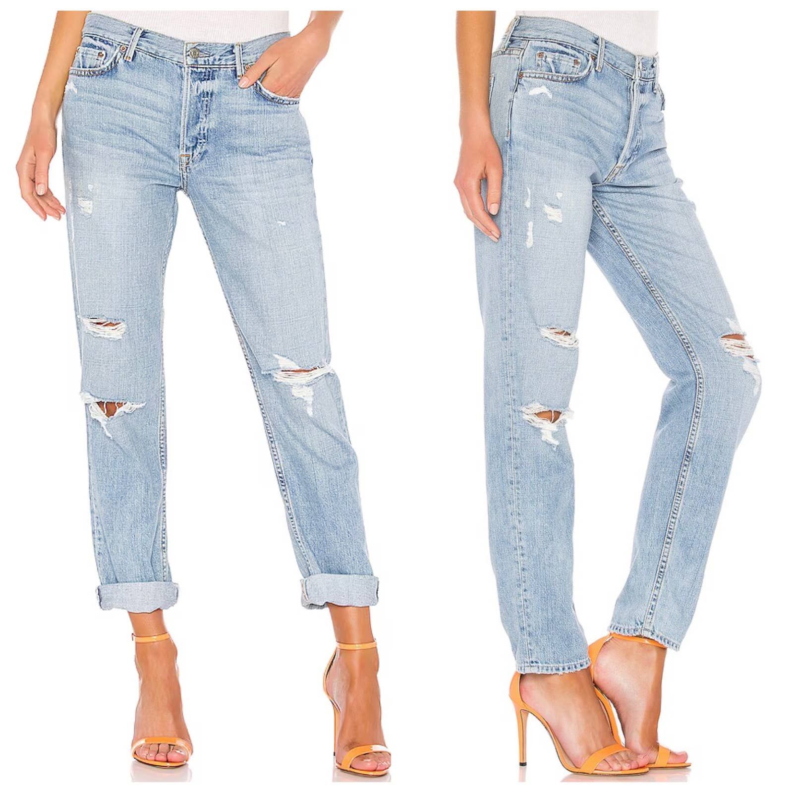 image of Grlfrnd Olivia Jean Double Take Distresssed in Blue, Women's (Size 24)