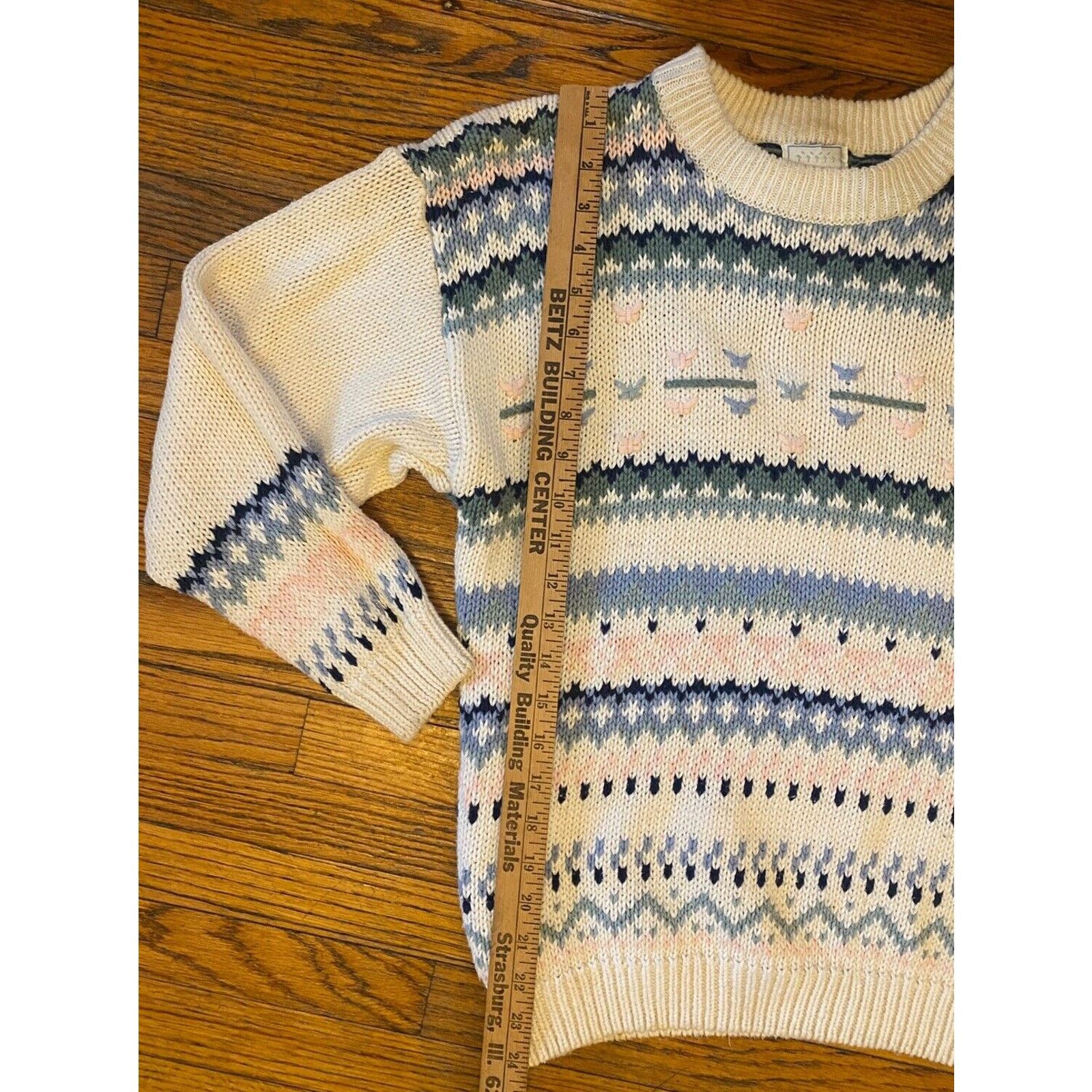 Other VTG 62 East Women's Knit Sweater Floral Striped Medium Blue Size M / US 6-8 / IT 42-44 - 7 Thumbnail