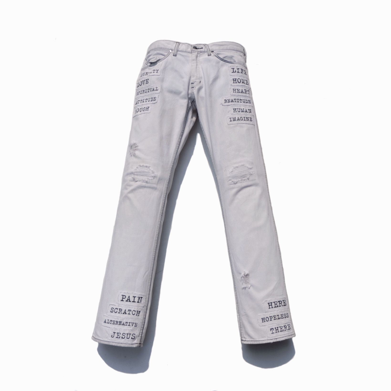 image of Number N Ine Number Nine Ss/02 “Modern Age” Patch Poem Jeans in White, Men's (Size 29)
