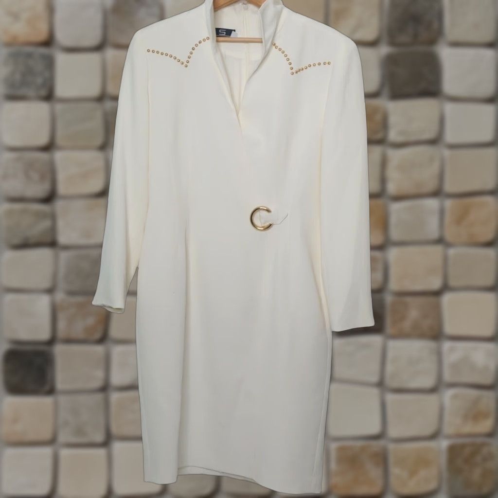 Insight VINTAGE PSI Night Western Wear Dress Shirt Dress Women 10 Ivory Studded USA Cowboy Rancher Formal Size L / US 10 / IT 46 - 1 Thumbnail