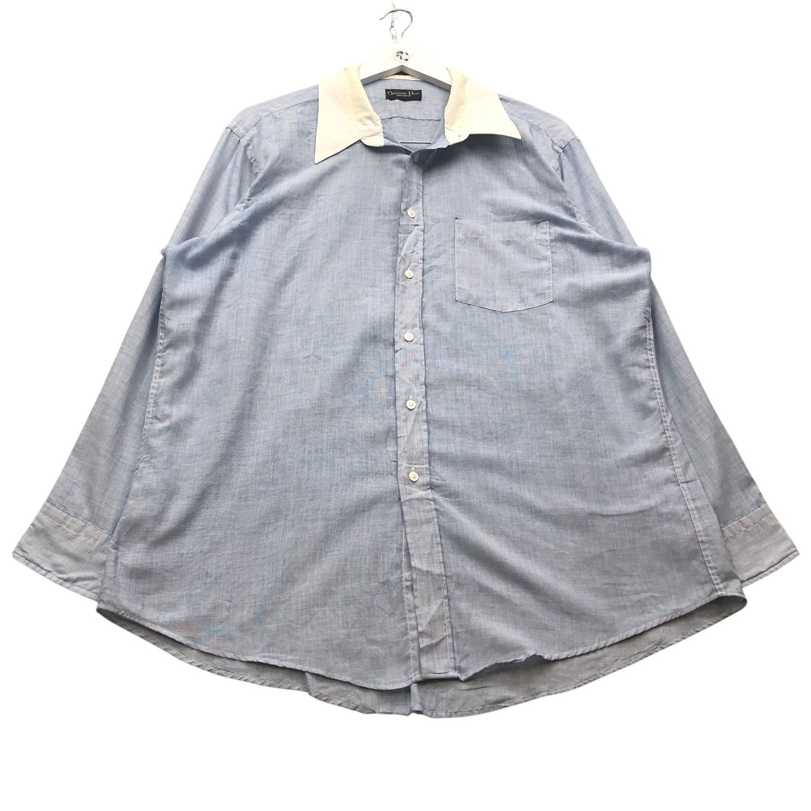 Christian Dior Monsieur Vintage Christian Dior Monsieur Button Shirt Mens XL Blue Size US XL / EU 56 / 4 - 1 Thumbnail
