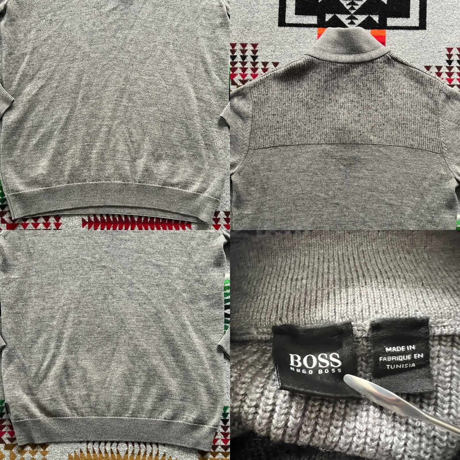 Hugo Boss HUGO BOSS Wool Sweater Mens Large Gray 1/4 Button Pullover C8 Size US L / EU 52-54 / 3 - 8 Thumbnail