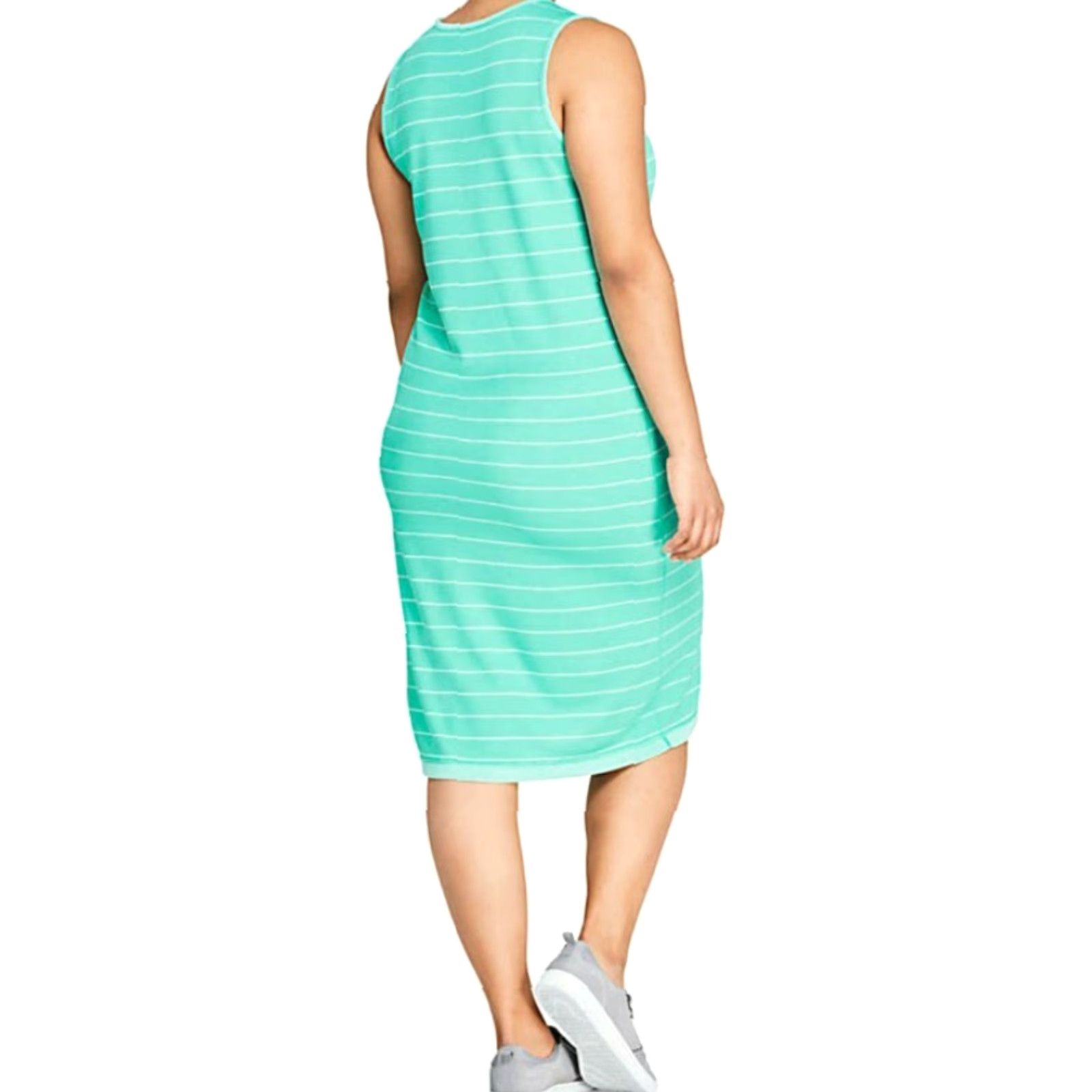 Lands' End Lands' End Sleeveless Reversible Knee Length Midi Dress-Size 2X-Plus Green Stripe Midi Womens Size XXL / US 16-18 / IT 52-54 - 3 Thumbnail