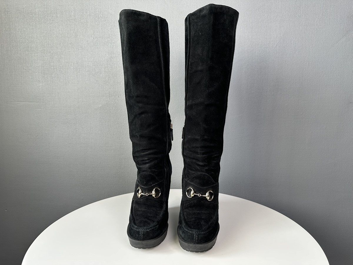 Gucci GUCCI Black Suede Horsebit Wedge Tall Boots Knee High EU 39 Size US 9 / IT 39 - 1 Thumbnail