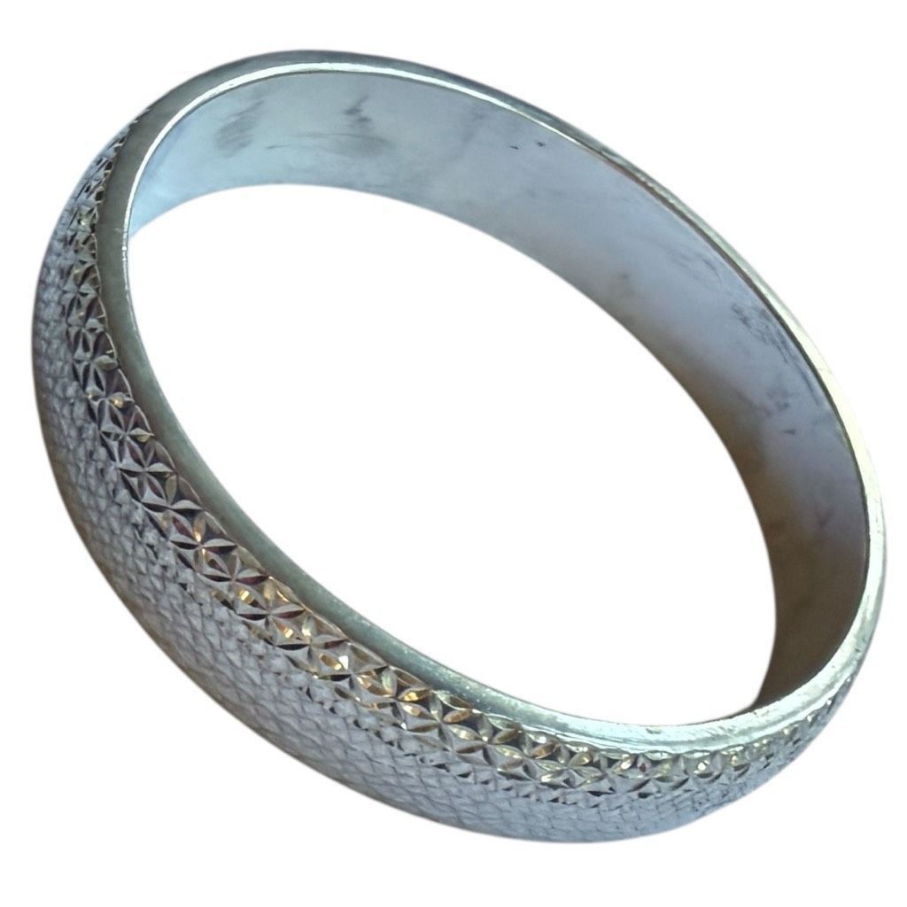 Sterling Silver STERLING SILVER Solid Diamond Cut Etched Sterling Silver Bangle Bracelet Sterling Silver Jewelry Large 2.75” Opening Size ONE SIZE - 1 Thumbnail