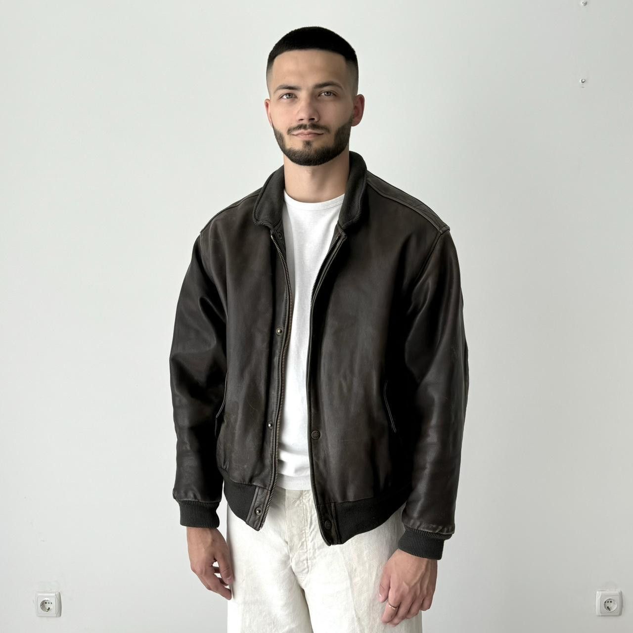 Chevignon × Leather Jacket × Vintage Vintage 90s Chevignon Brown 