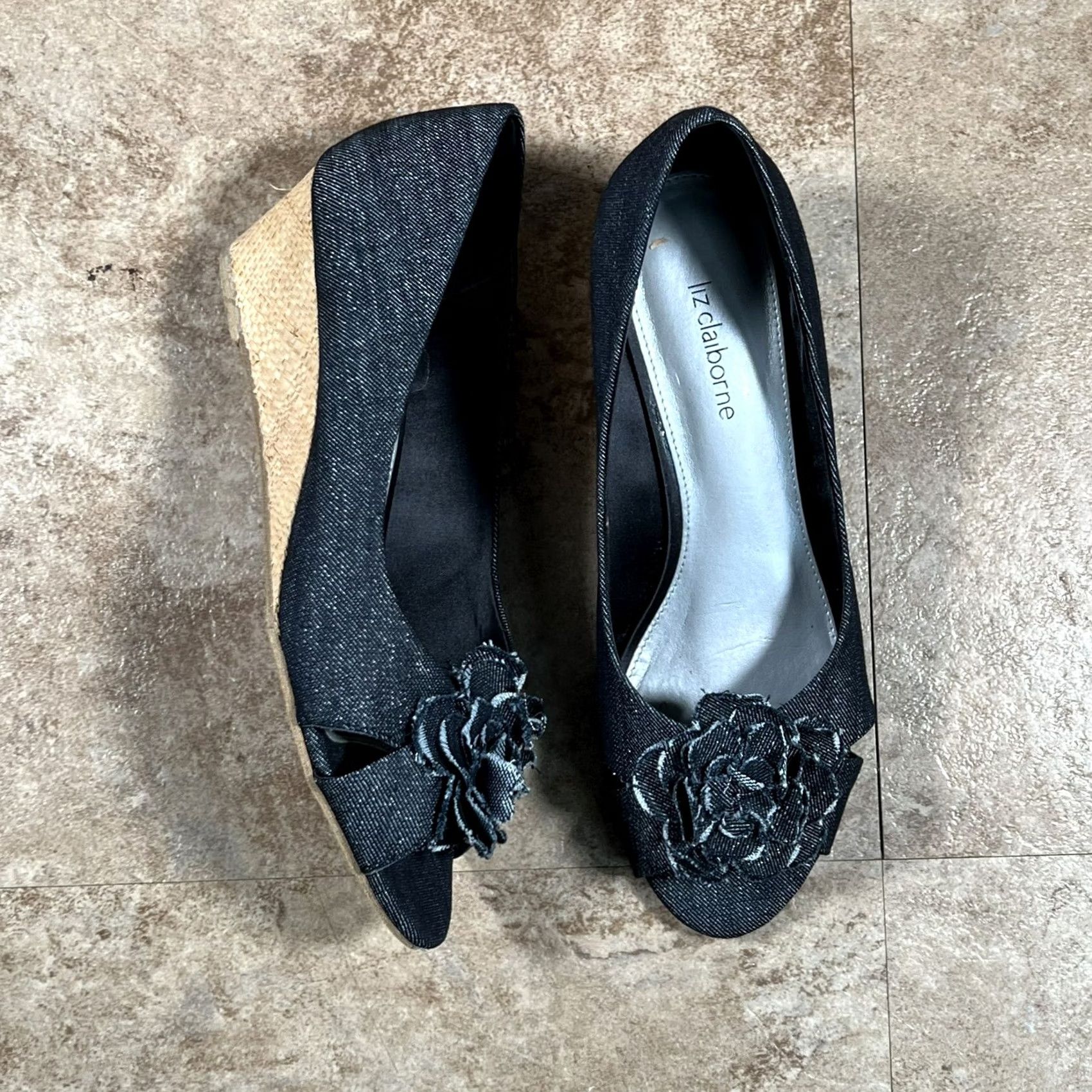Liz Claiborne Liz Claiborne Denim Blue Wedges Flower Peep Toe Casual Heel Womens 8 Blue Flower Denim Women Heel Wedge 8 Womens Size US 8 / IT 38 - 2 Thumbnail