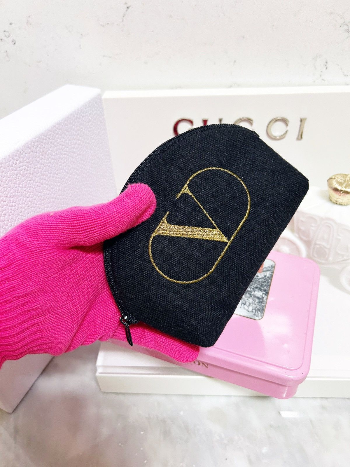Valentino Authentic Valentino Garavani Mini V Logo Cosmetic Bag Size ONE SIZE - 2 Thumbnail