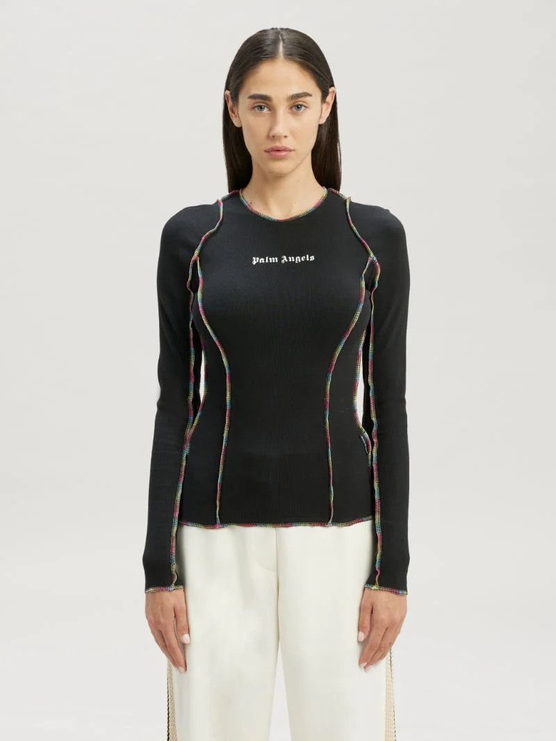 Palm Angels o1mle0924 Rainbow Stitching Fit Tee in Black Size XS / US 0-2 / IT 36-38 - 4 Thumbnail