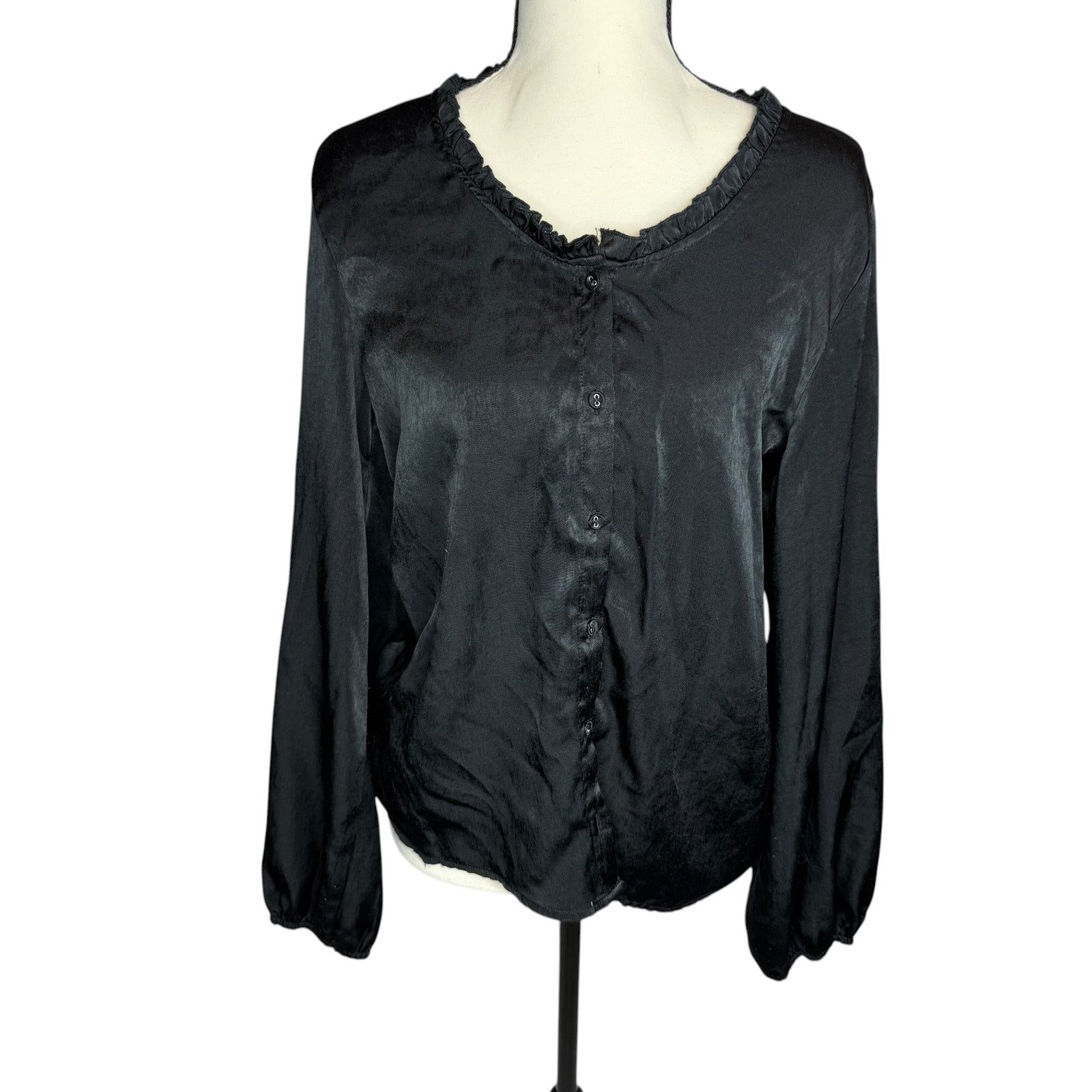 Other Blue Rain Sheer Black Ruffle Neck Blouse Size M Size M / US 6-8 / IT 42-44 - 1 Thumbnail
