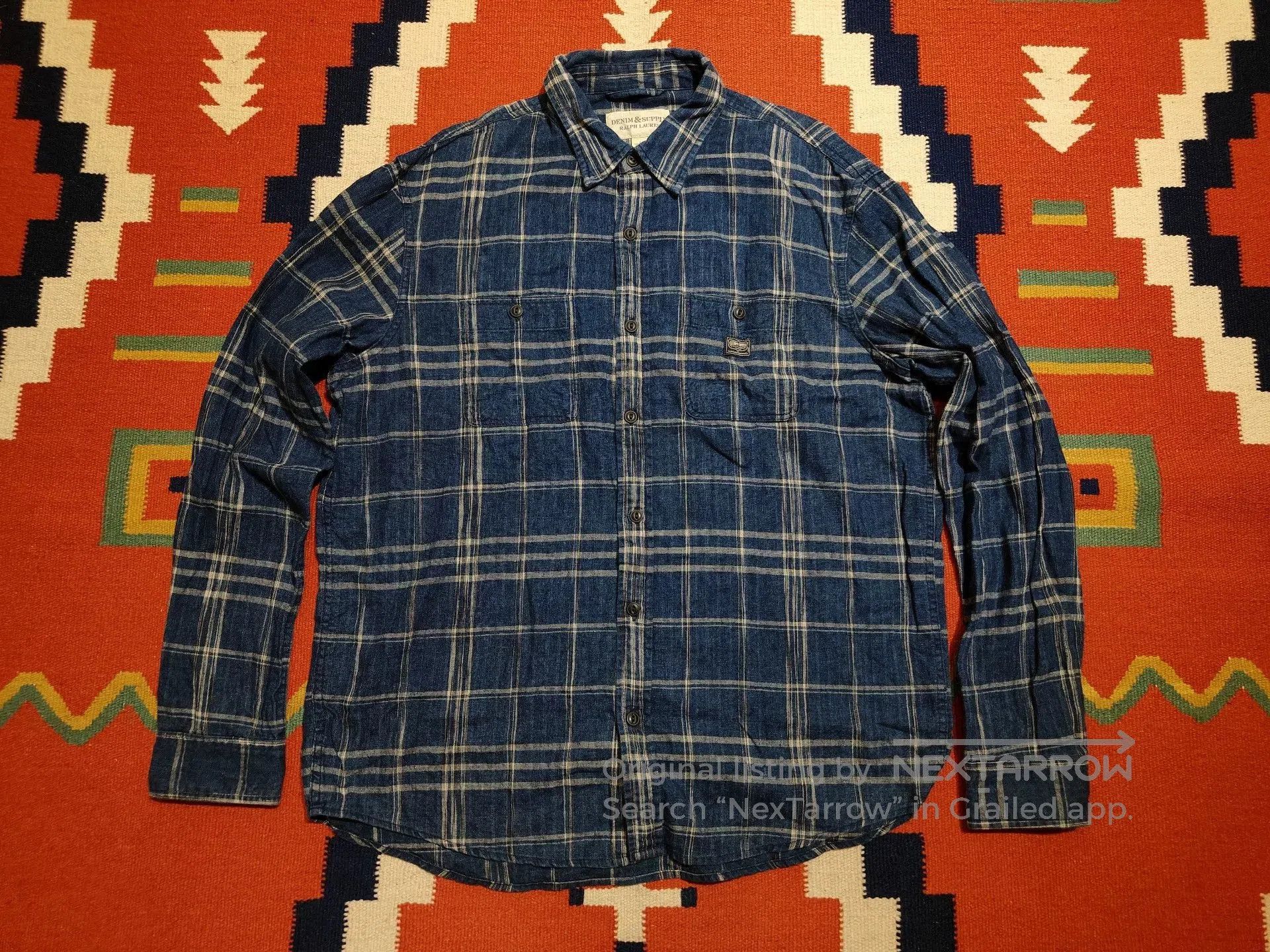 RRL Ralph Lauren Blue Plaid Denim Supply Shirt. Size US L / EU 52-54 / 3 - 1 Thumbnail