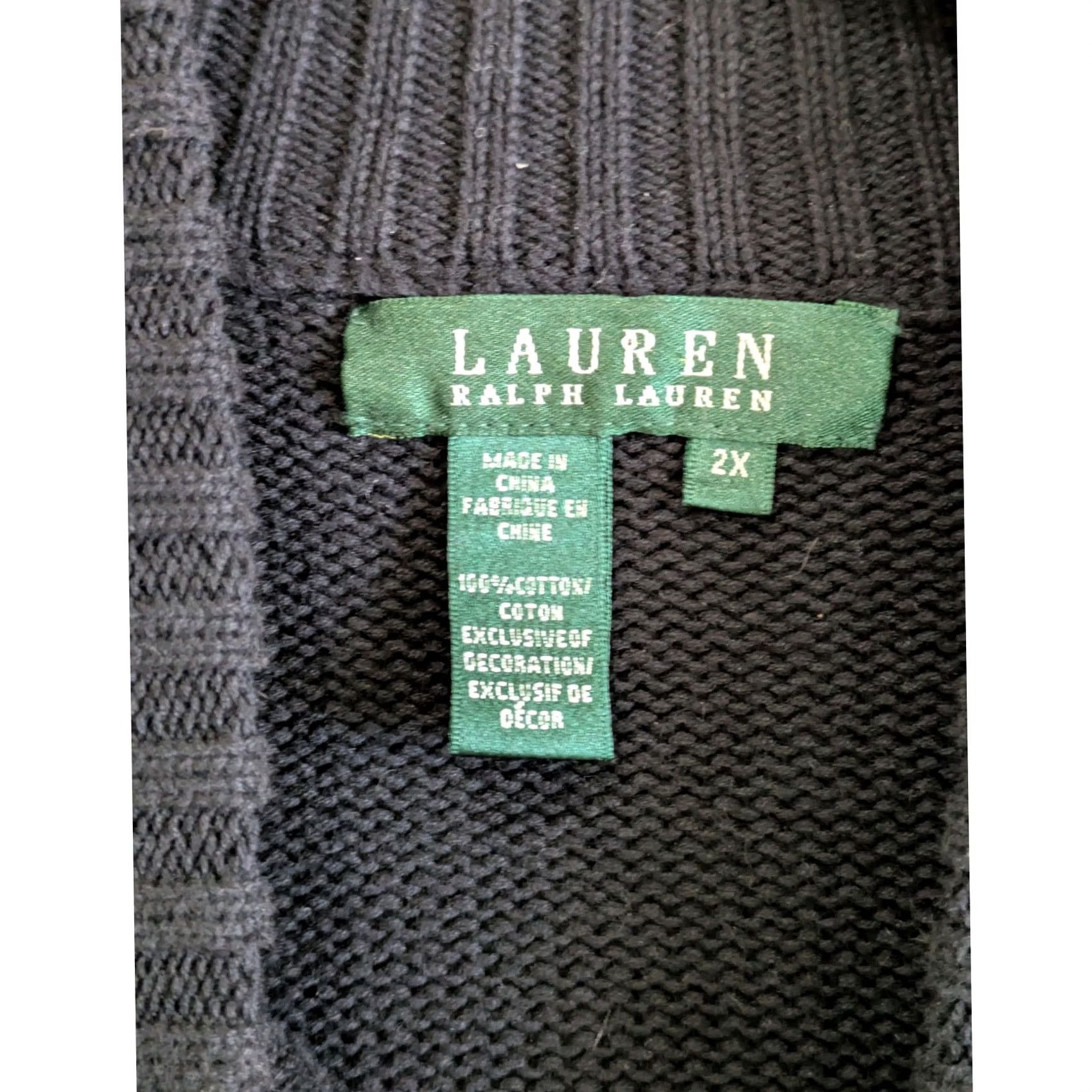 Ralph Lauren VINTAGE Lauren Ralph Lauren Sweater Women 2X Full Zip Shoulder Patched Chunky Knit Black Size XXL / US 16-18 / IT 52-54 - 3 Thumbnail