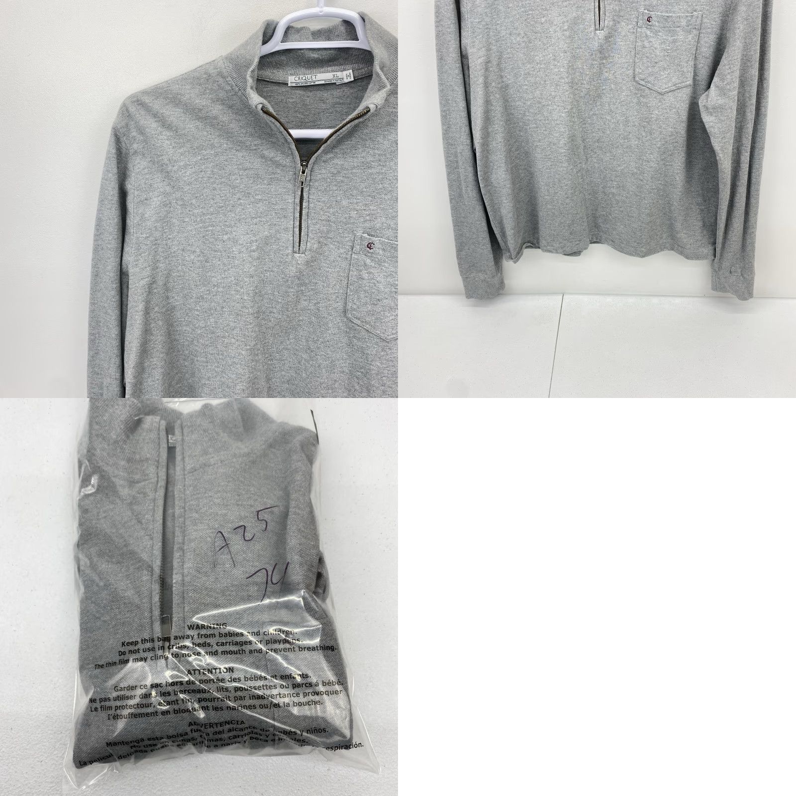 Vintage criquet Pullover Sweater Men's XL 1/4 Zip Gray Cotton Embroidered Logo Pockets Golf Mock Neck Casual Size US XL / EU 56 / 4 - 8 Thumbnail