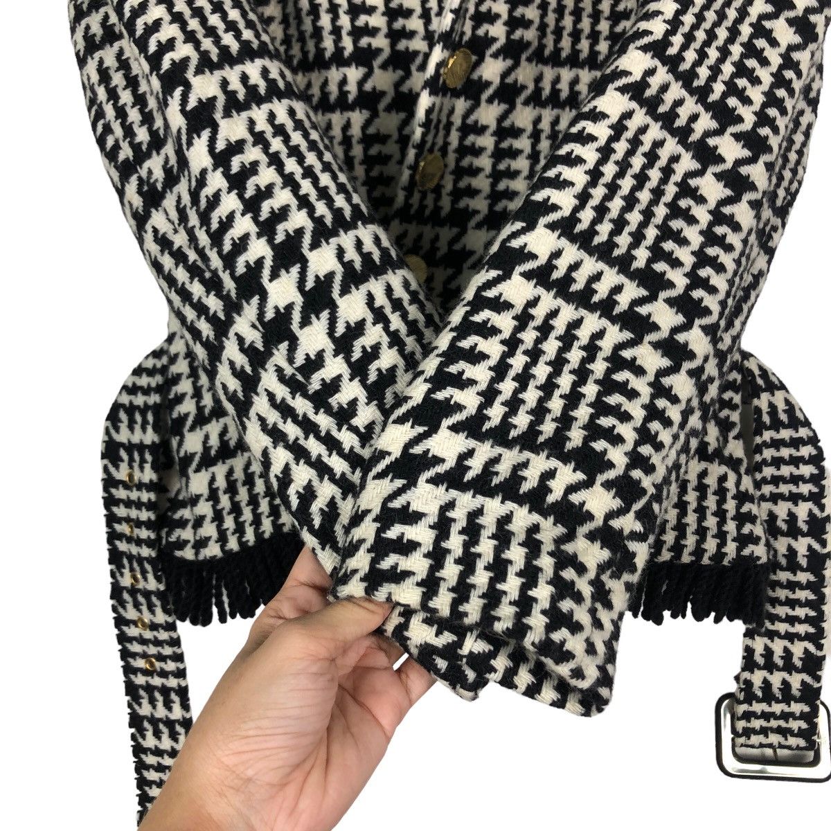 Japanese Brand 🔥Vintage Cropped Tweed Jacket Wool Belt Leggy Press Japan Size M / US 6-8 / IT 42-44 - 15 Thumbnail