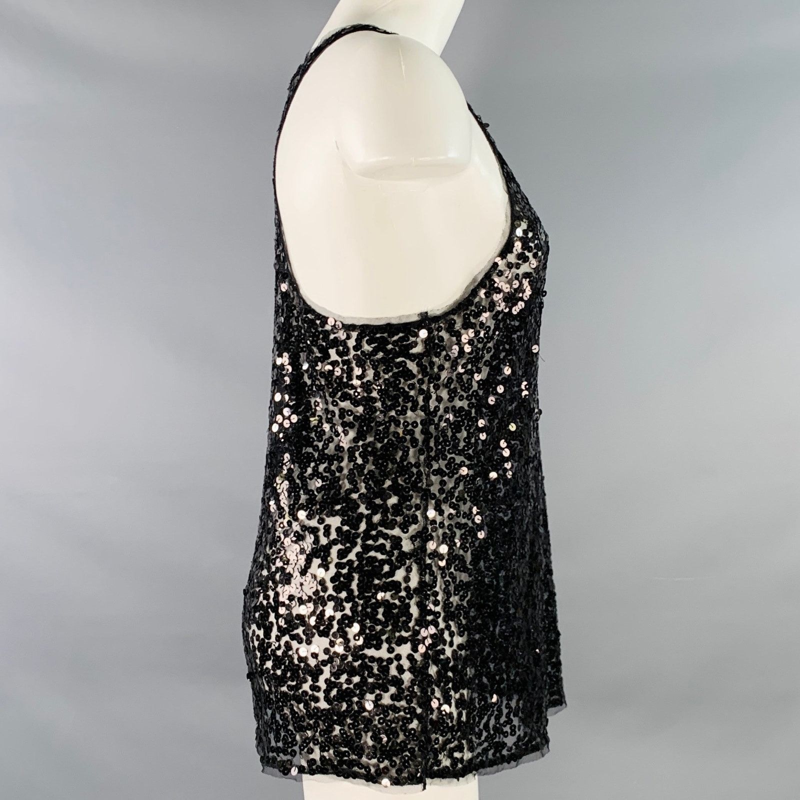 DKNY DKNY Size 0 Black Nylon Sequined Racerback Tank Dress Top Size XS / US 0-2 / IT 36-38 - 3 Thumbnail