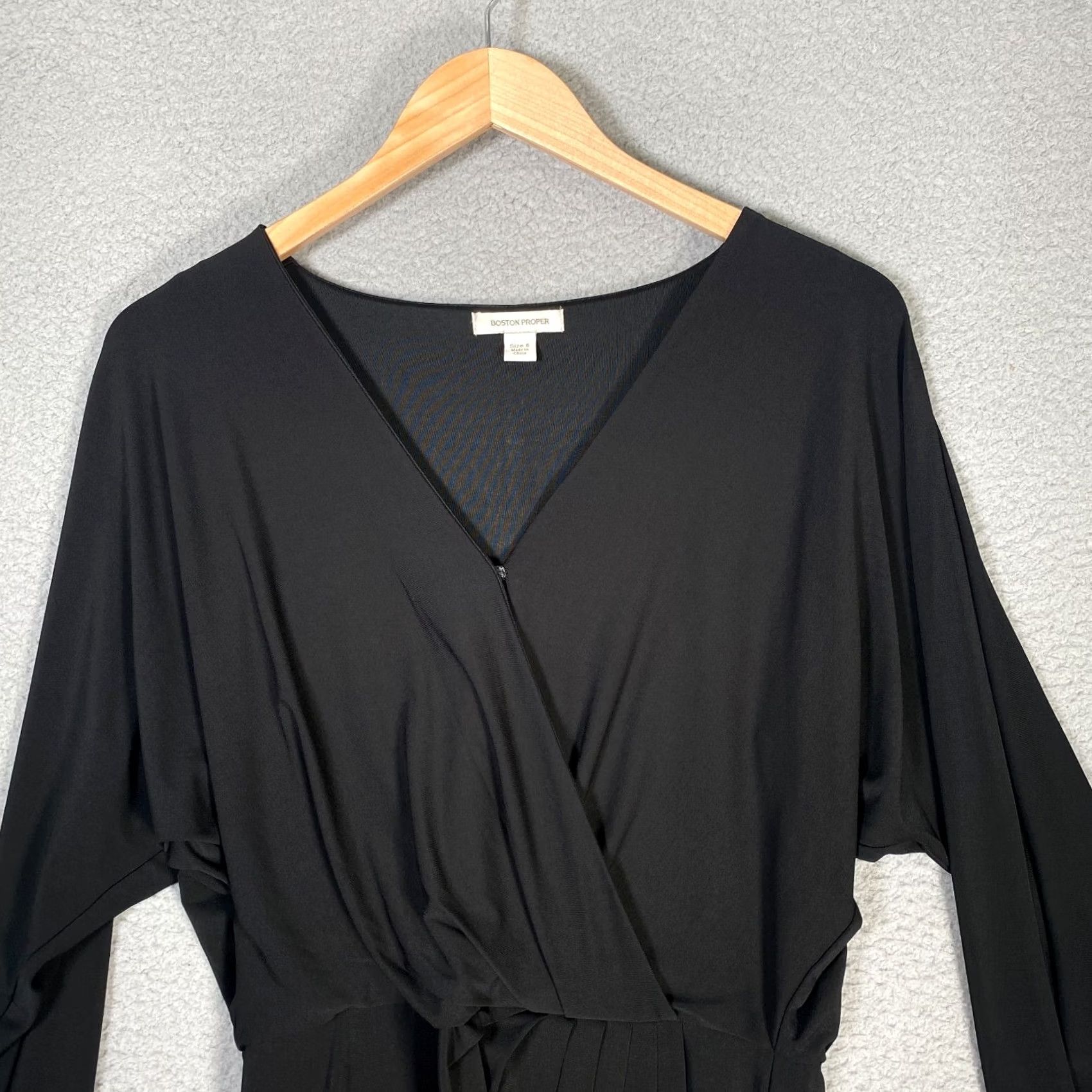 Boston Proper Boston Proper Womens Dress Black Drop Waist Knee Length V-Neck Long Sleeve Blouson Bodycon Sheath Casual Party/Cocktail Travel 6 Size M / US 6-8 / IT 42-44 - 5 Thumbnail