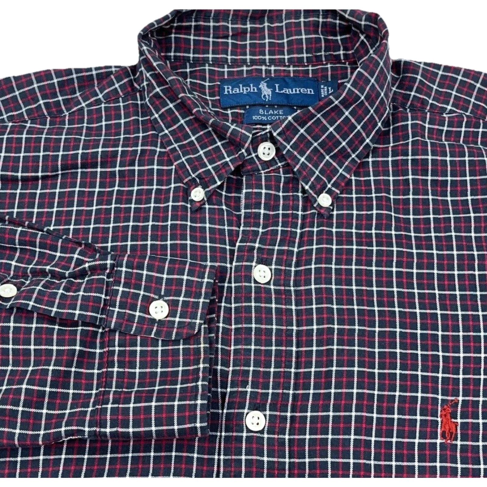 Ralph Lauren Ralph Lauren Shirt Men Large Blue Red Button Up Plaid Collar Down Logo Embroidered Casual Mystery Blake Tattersall A59 Size 42R - 2 Thumbnail