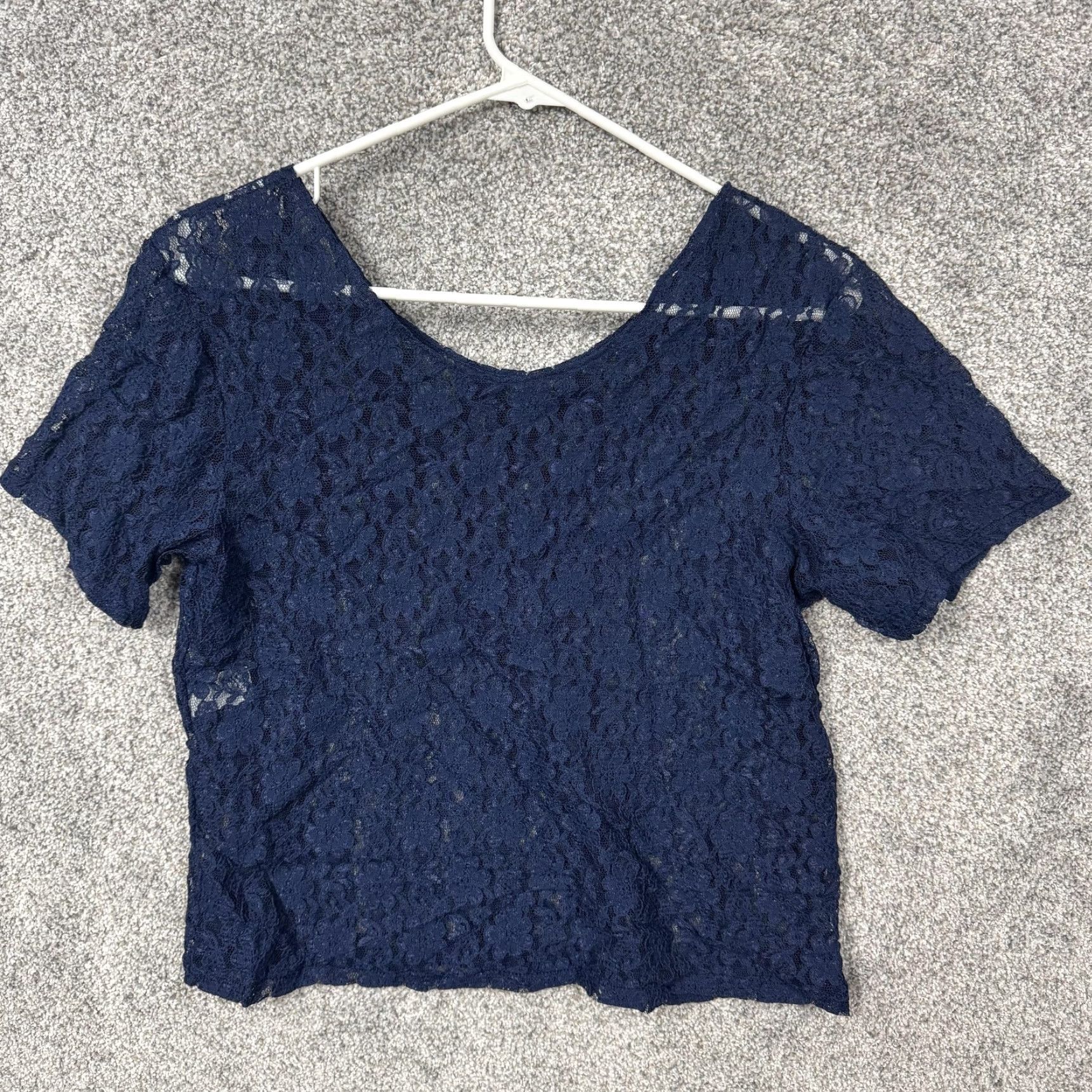 Vintage VINTAGE Lace Top M Blue Sheer Layering Women Blouse Short Sleeve Scoop Neck Size M / US 6-8 / IT 42-44 - 6 Thumbnail