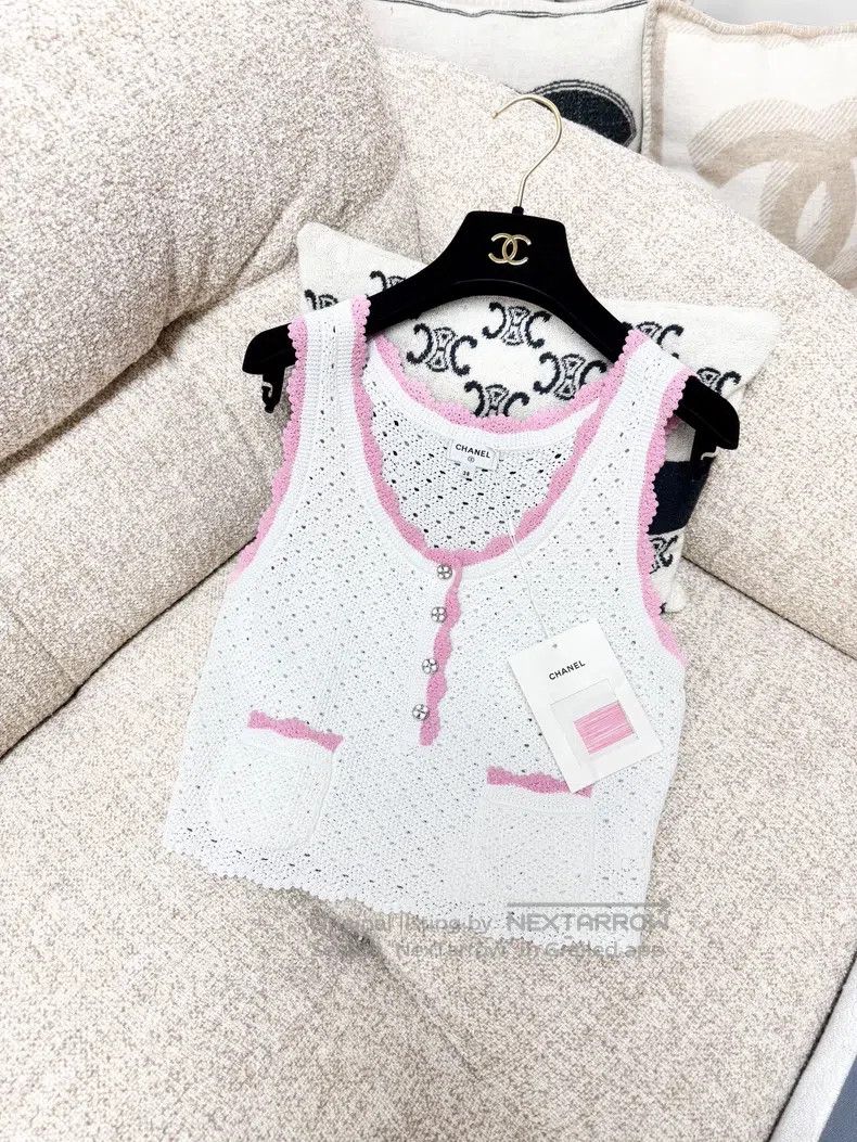 Chanel Chanel 24p white pink-edged knitted hollow vest Size XS / US 0-2 / IT 36-38 - 1 Thumbnail