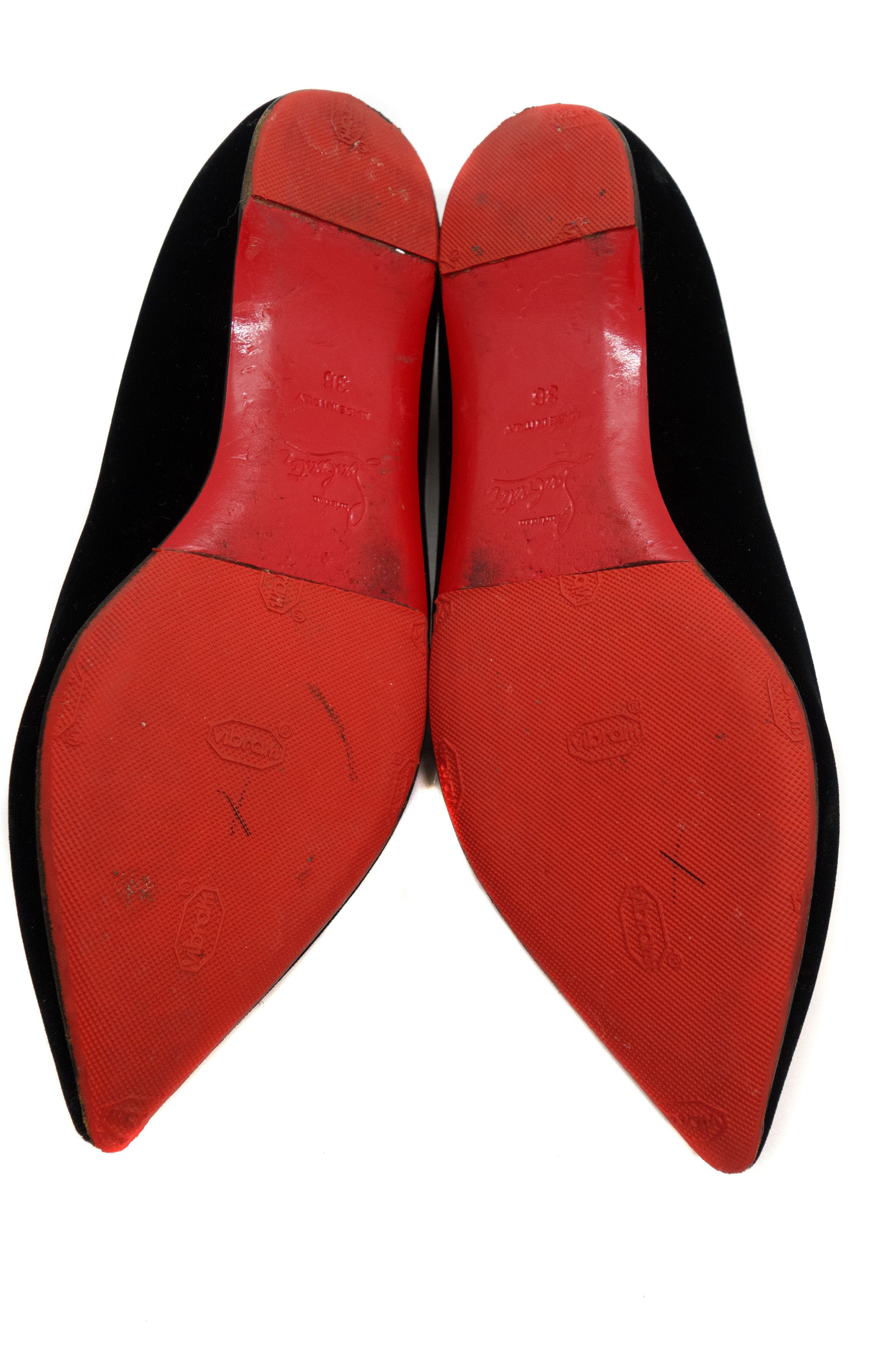 Christian Louboutin Сristacora Crystal Heart Embellishment Velvet Flats Size US 6 / IT 36 - 8 Thumbnail
