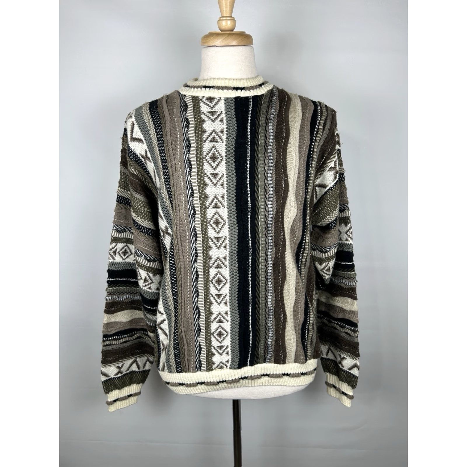Vintage VINTAGE Protege Sweater Mens M Brown Tan 3D Knit Geometric Crew Neck Ribbed Pullover Size US M / EU 48-50 / 2 - 2 Thumbnail