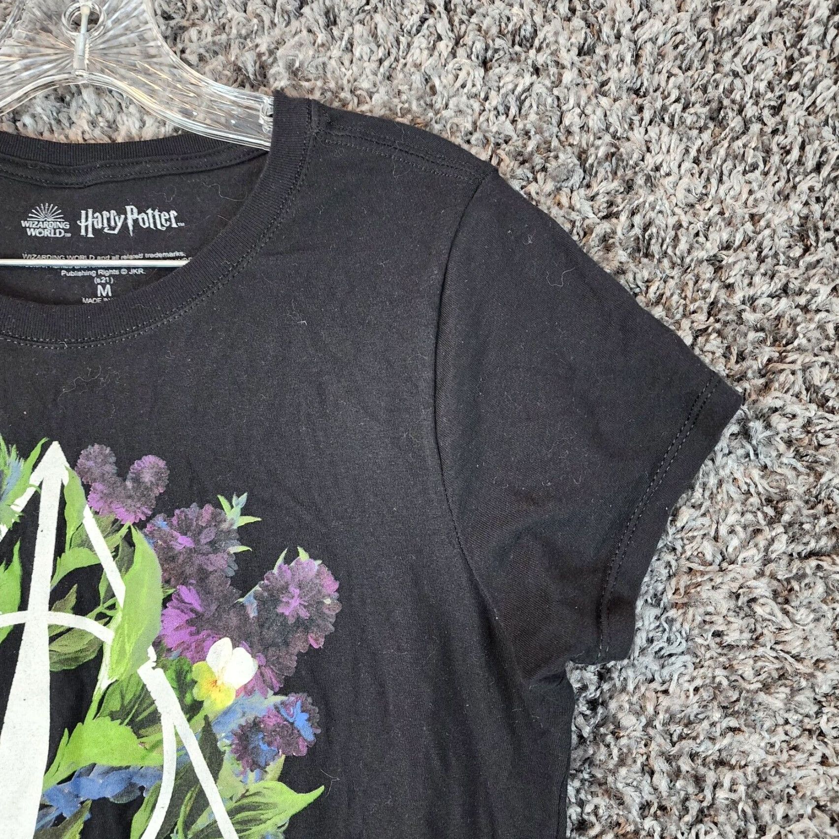 Vintage Harry Potter Tee Womens Black Floral Graphic Short Sleeve Tee Size M Size 32" / US 10 / IT 46 - 3 Thumbnail